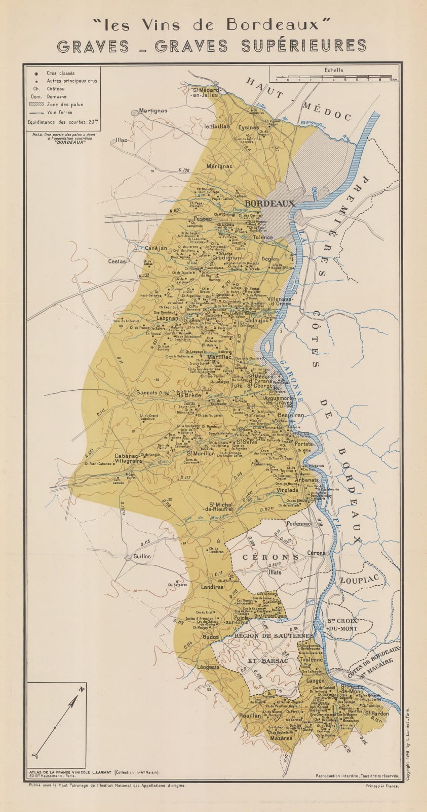 Louis Larmat, Wine map of Graves, Bordeaux, 1949