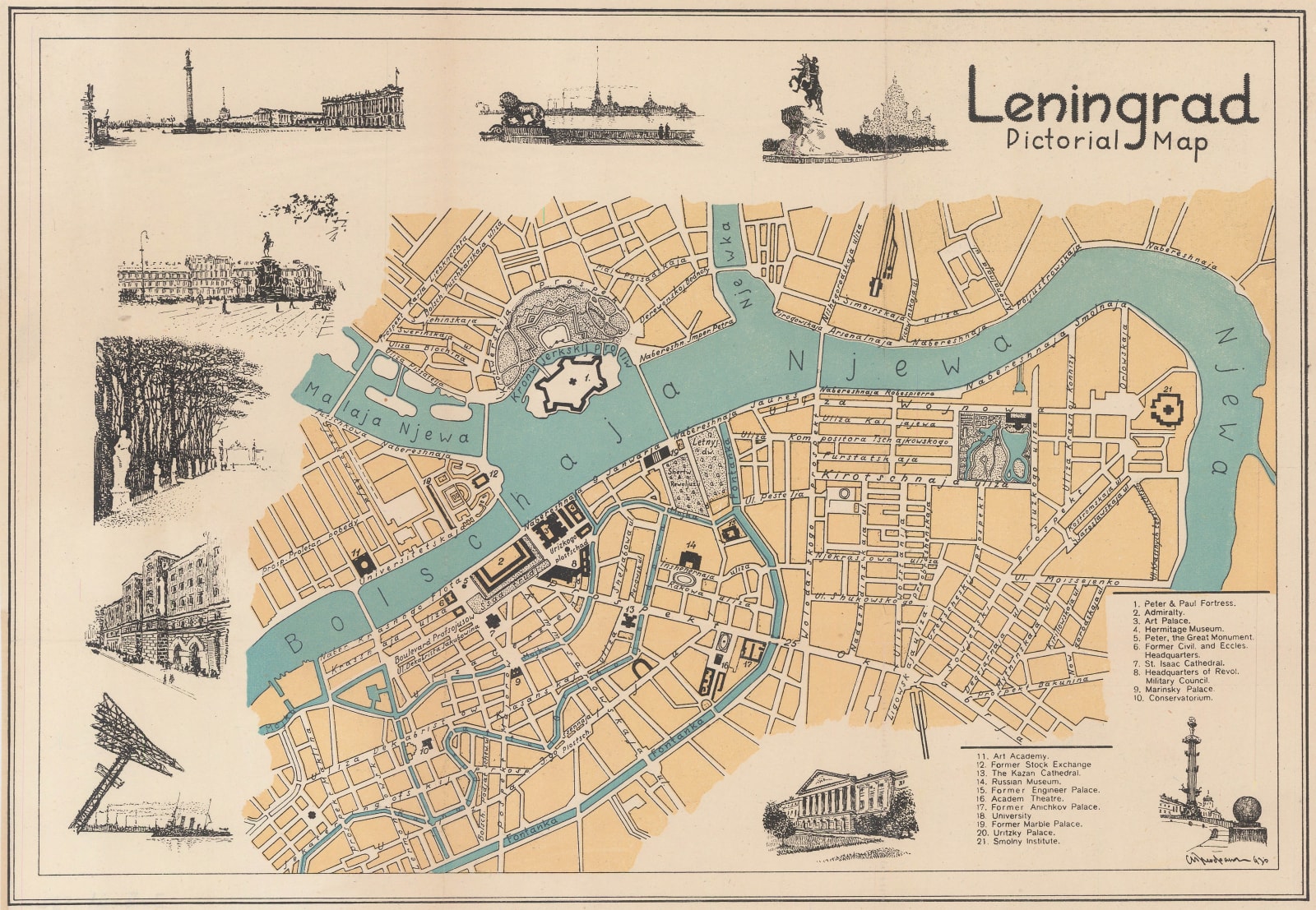 Intourist, Leningrad Pictorial Map, 1932  The Map House