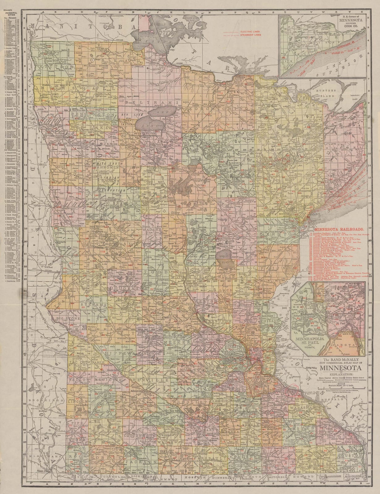 Rand, McNally & Co., New Commercial Atlas Map of Minnesota, 1920 c.