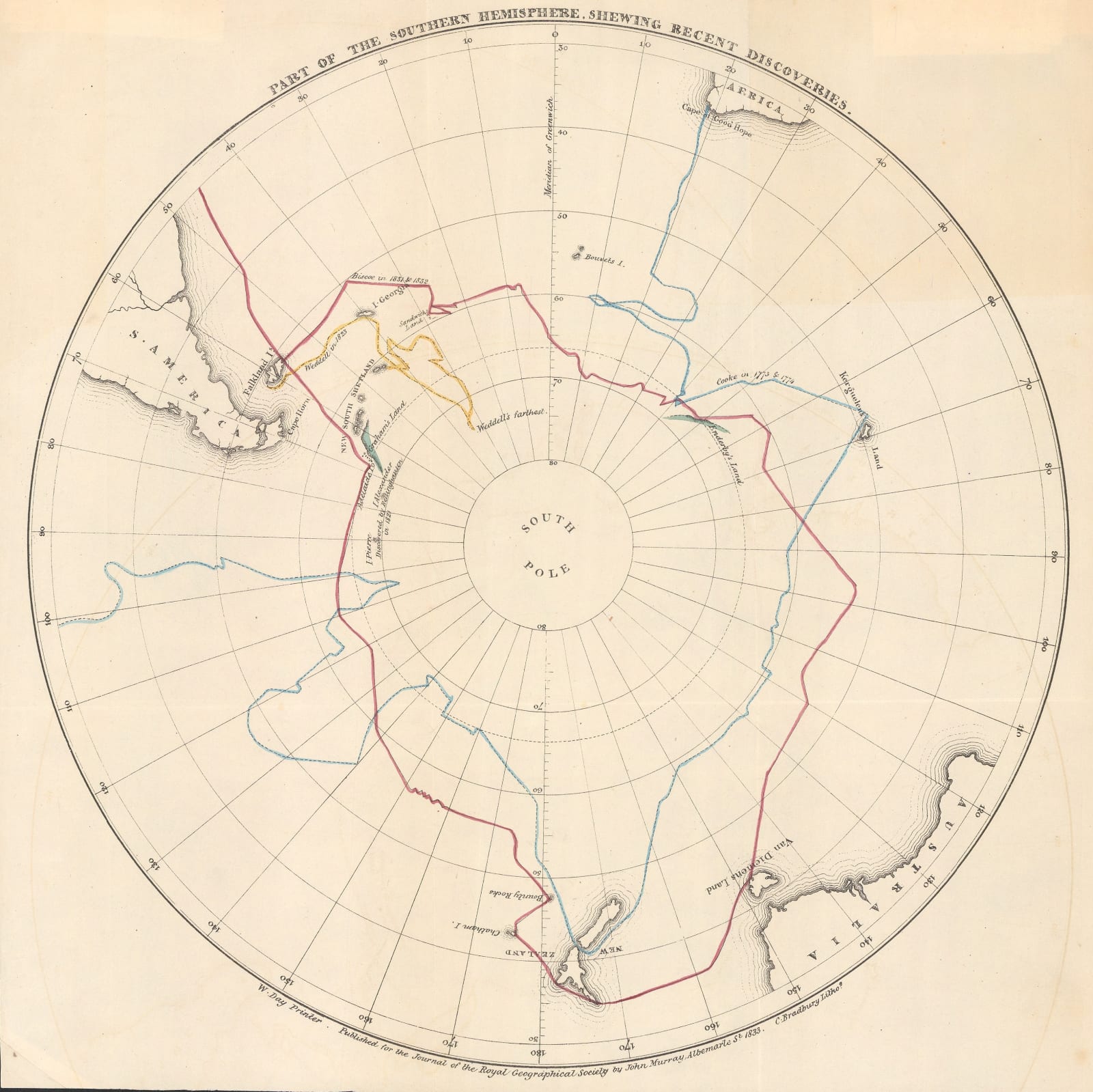 Royal Geographical Society (RGS), Part of the Southern Hemisphere, Shewing Recent Discoveries, 1833