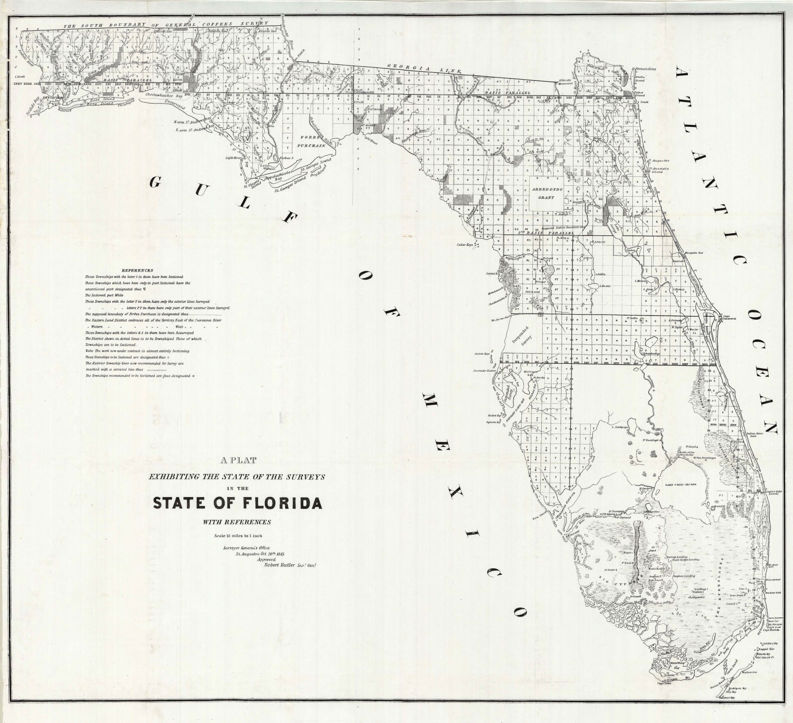 General Land Office (GLO), Map of the State of Florida, 1845