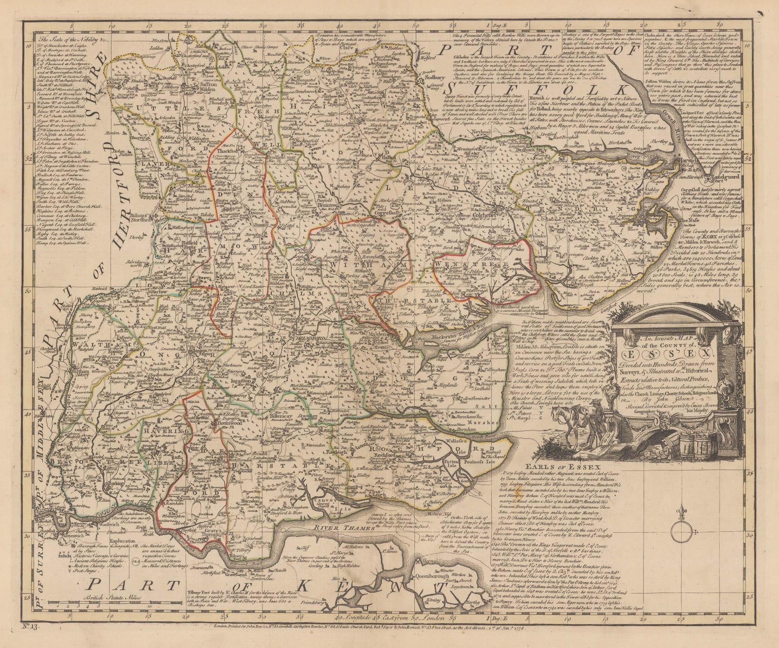 Emanuel Bowen, An Accurate Map of the County of Essex, 1778