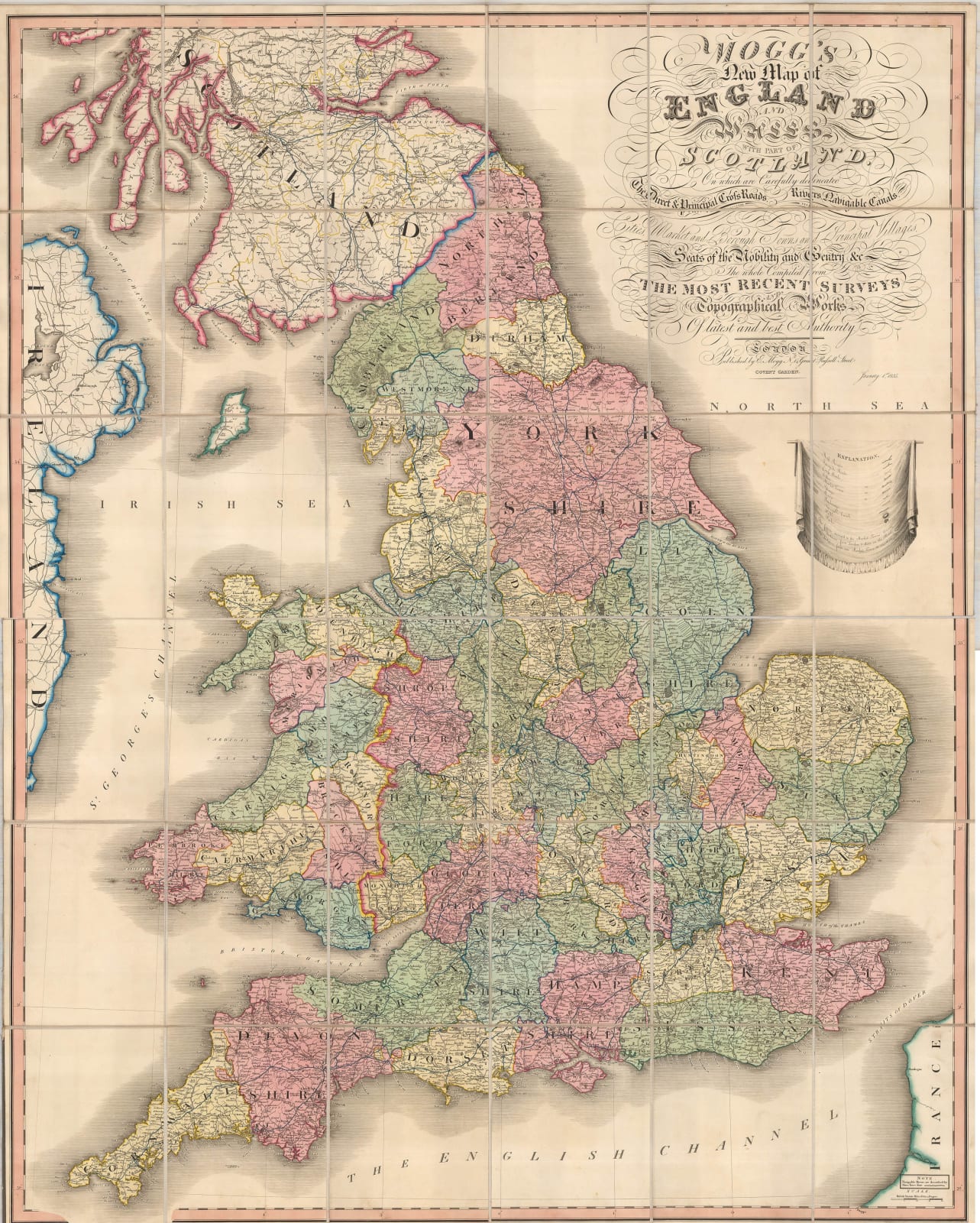 Edward Mogg, New Map of England and Wales with Part of Scotland, 1835