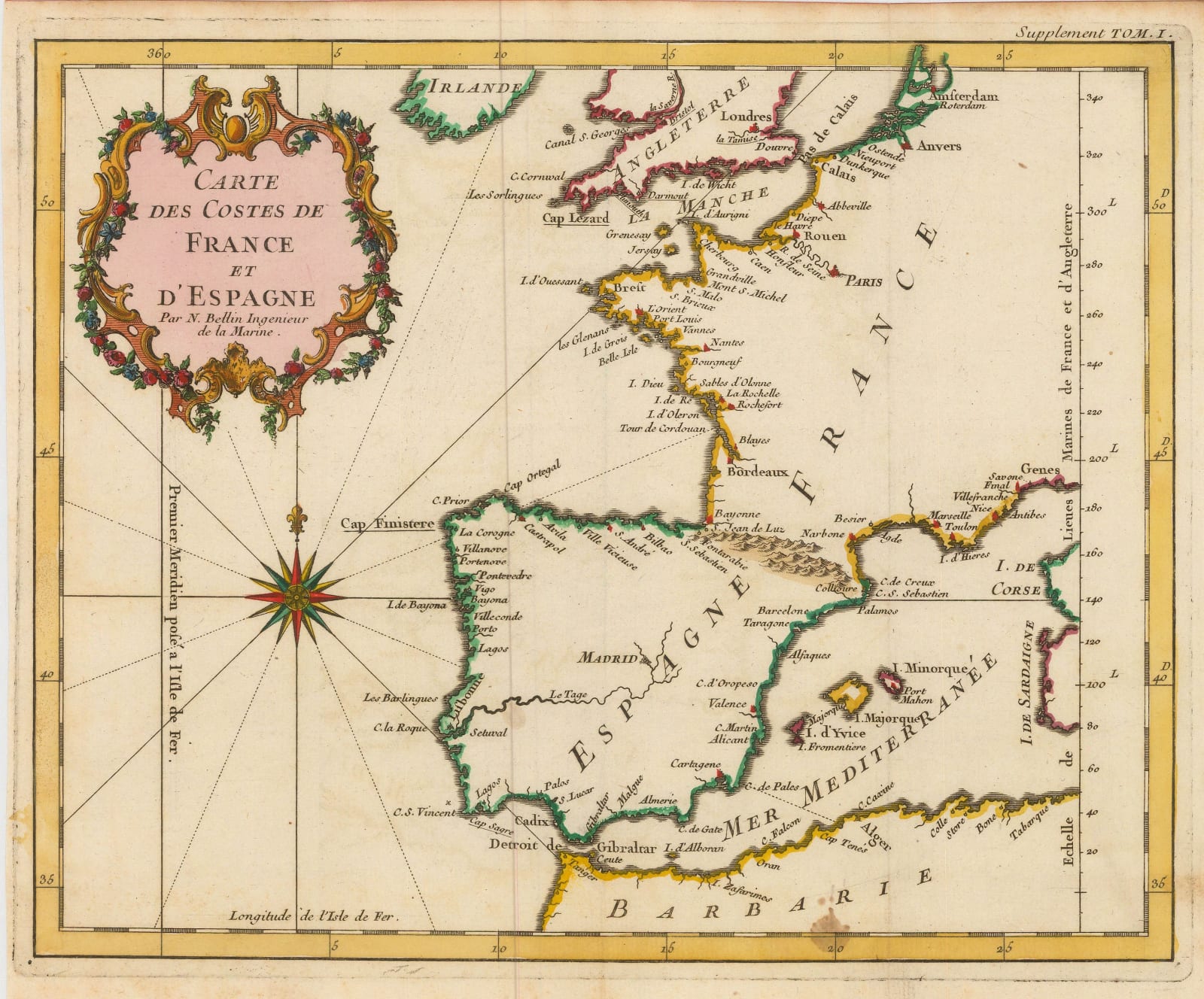 Jacques-Nicolas Bellin, France and Spain, 1746