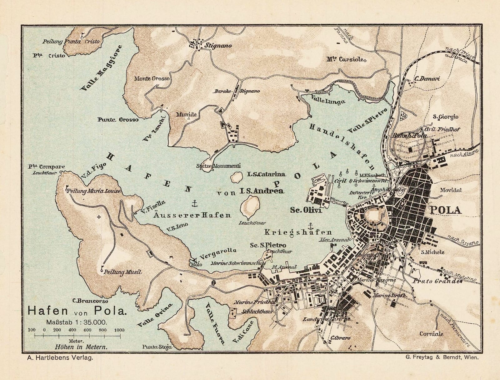 Adolf Hartleben, Port and city of Pula, Croatia, 1913