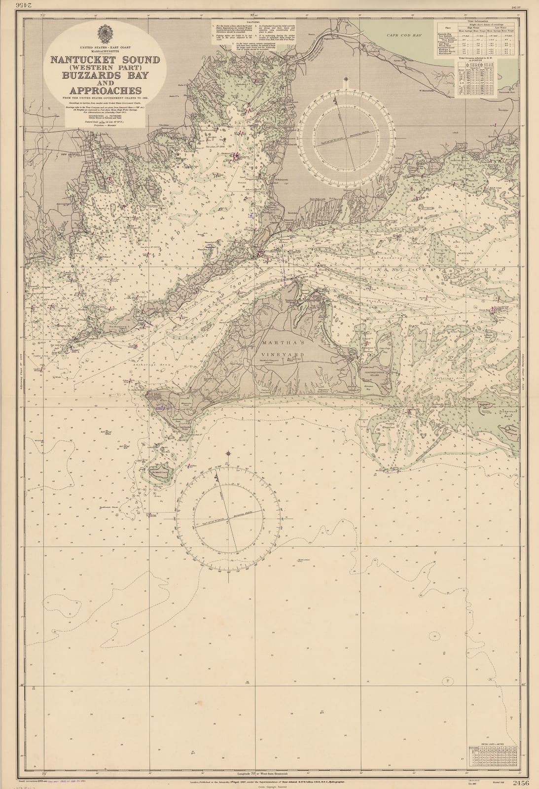 British Admiralty, Nantucket Sound (Western Part) Buzzard's Bay and Approaches, 1958