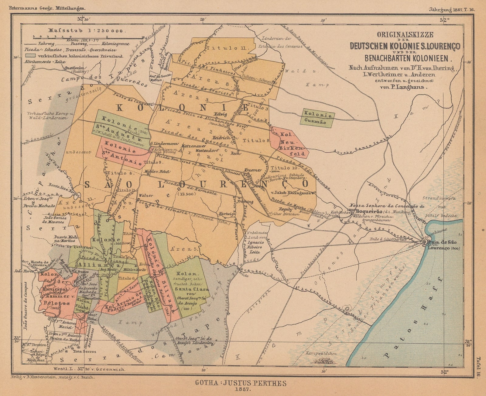 Justus Perthes, German colony of São Lourenço, Brazil, 1887