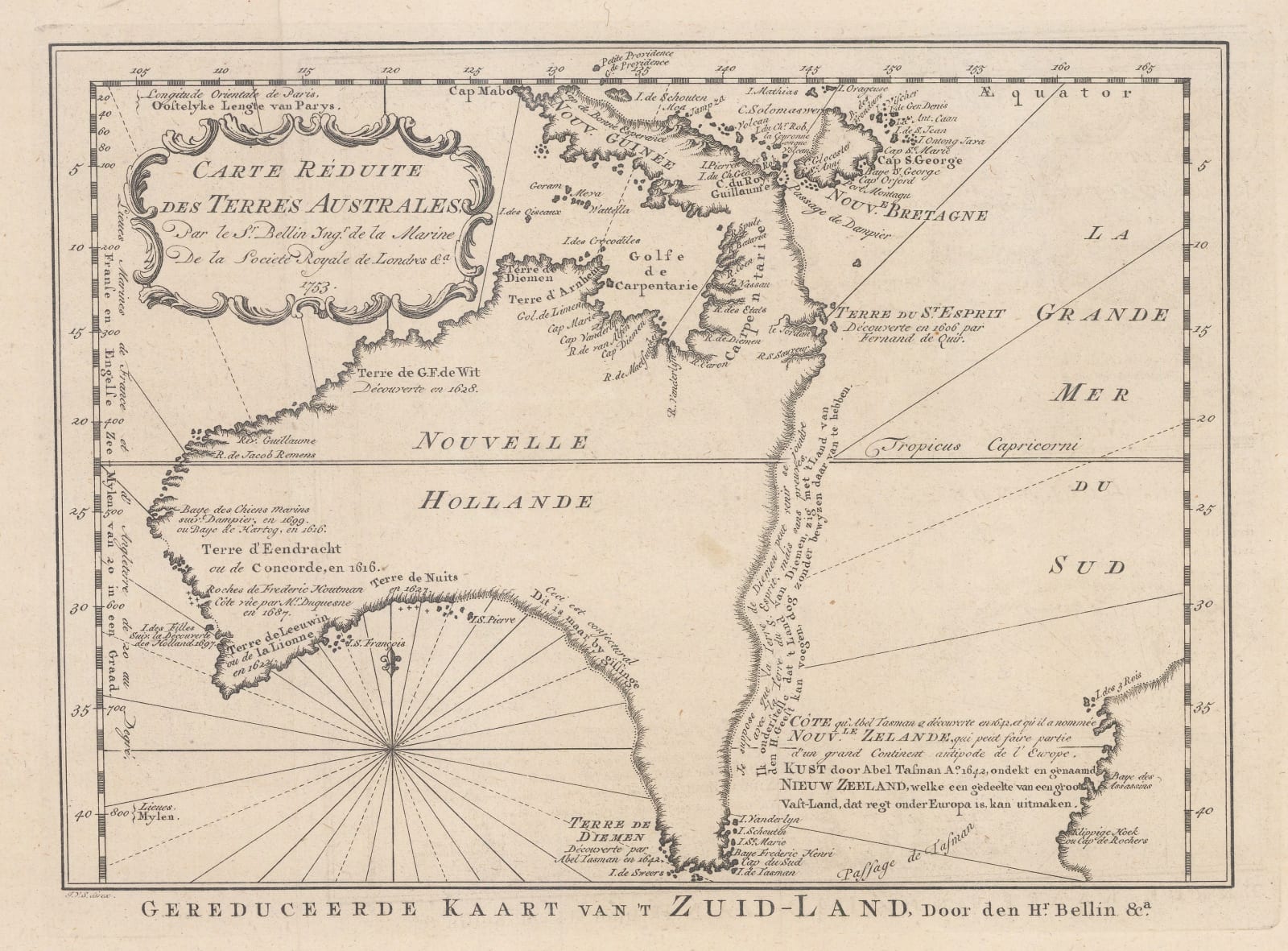 Jacques-Nicolas Bellin, Important and early map of Australia, 1758 c.