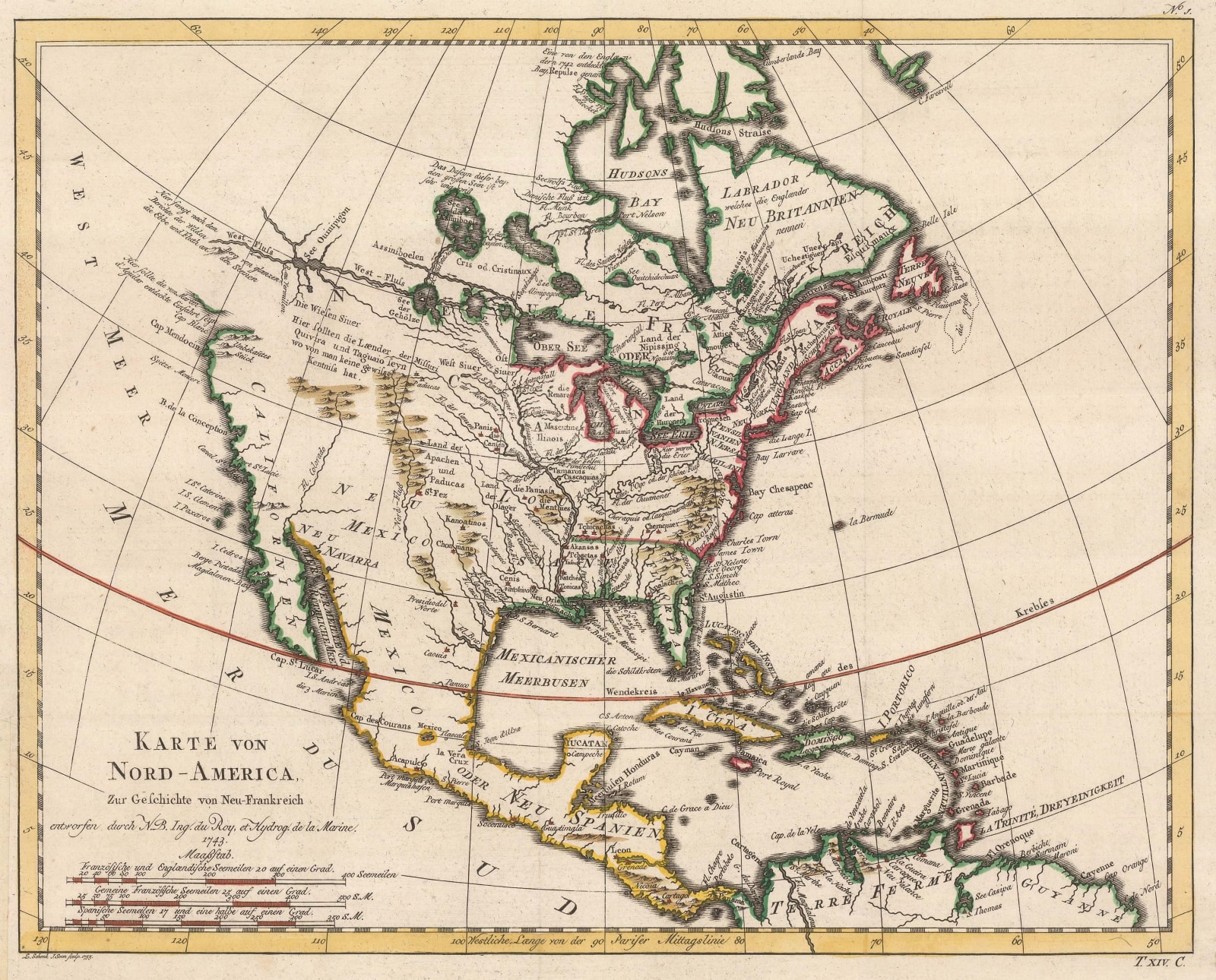 Jacques-Nicolas Bellin, German edition of Bellin's map of North America, 1755 c.