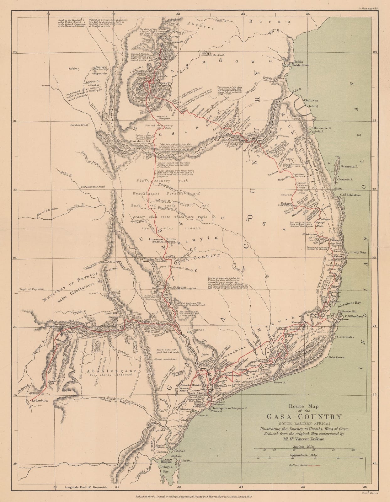 Royal Geographical Society (RGS), Route Map of the Gasa Country, 1875 ...