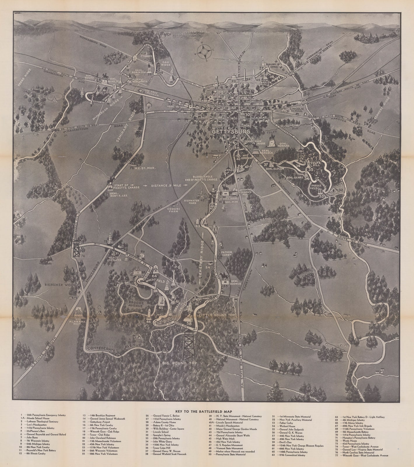George W. Buohl, Buohl's Illustrated Map and Guide to Tour The Gettysburg Battlefield, 1936