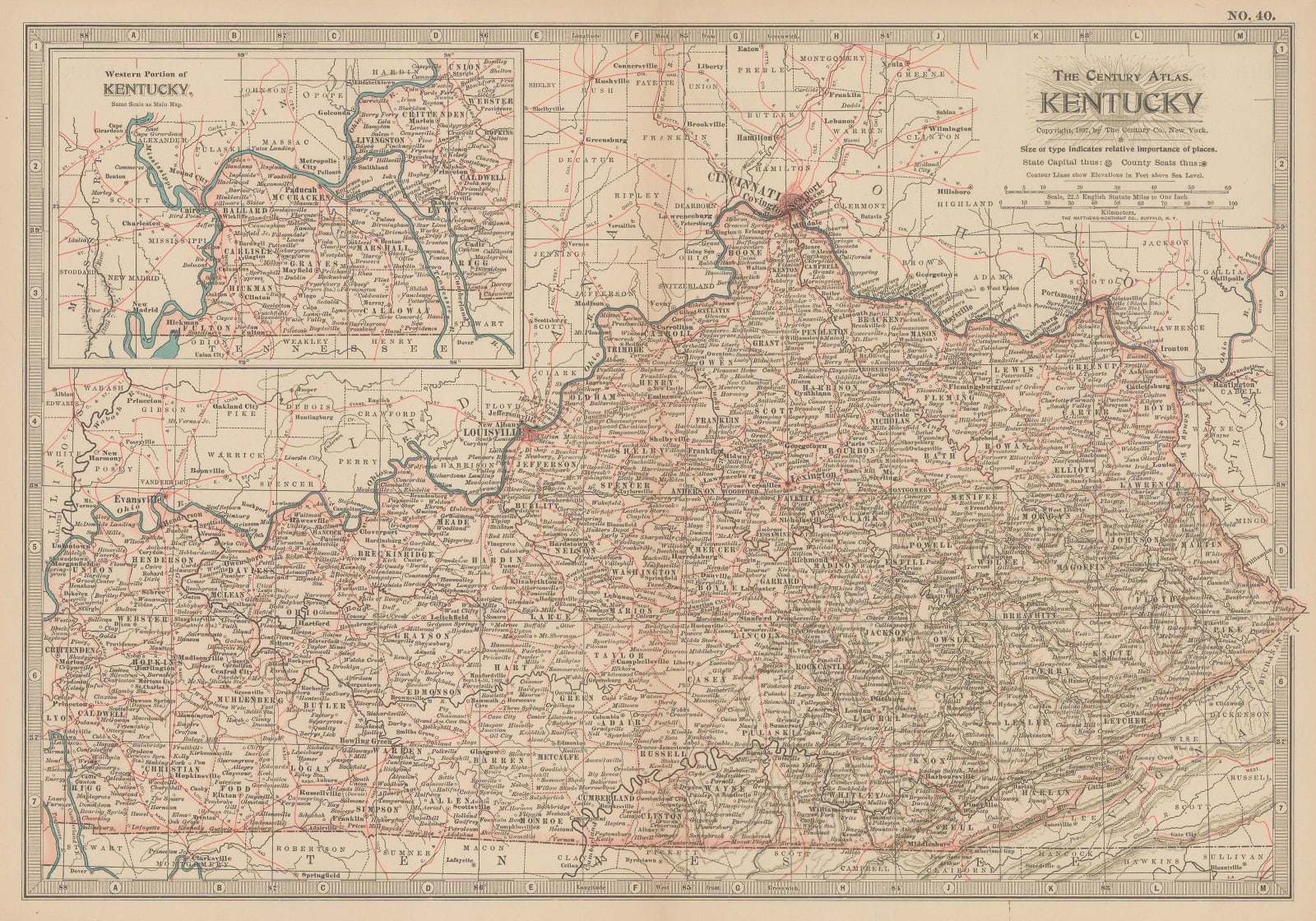 Century Company, The Century Atlas - Kentucky, 1897