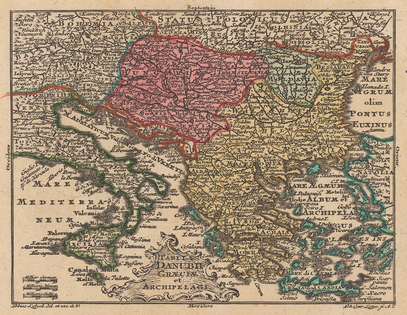 Tobias Conrad Lotter, Miniature map of the Balkans, Greece, the Aegean, 1755 c.