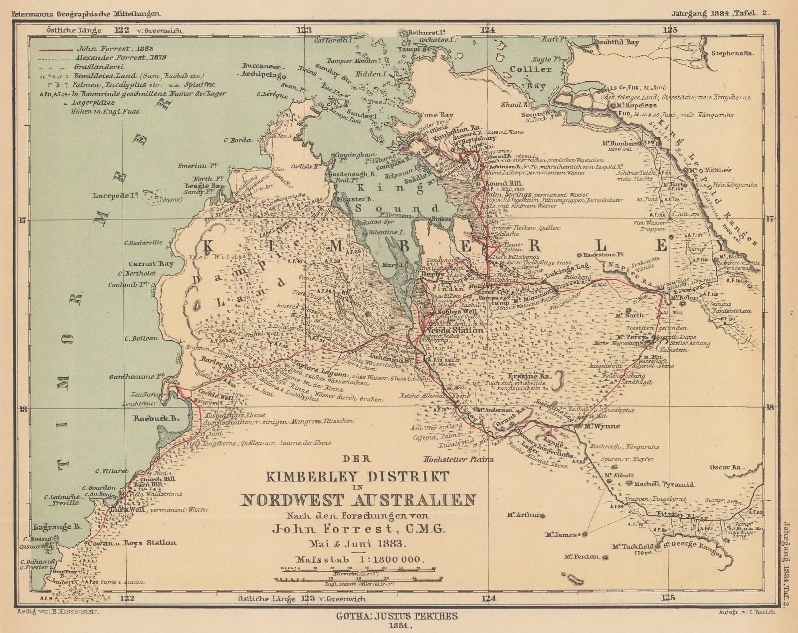 Justus Perthes, John Forrest's travels in Northwest Australia, 1884