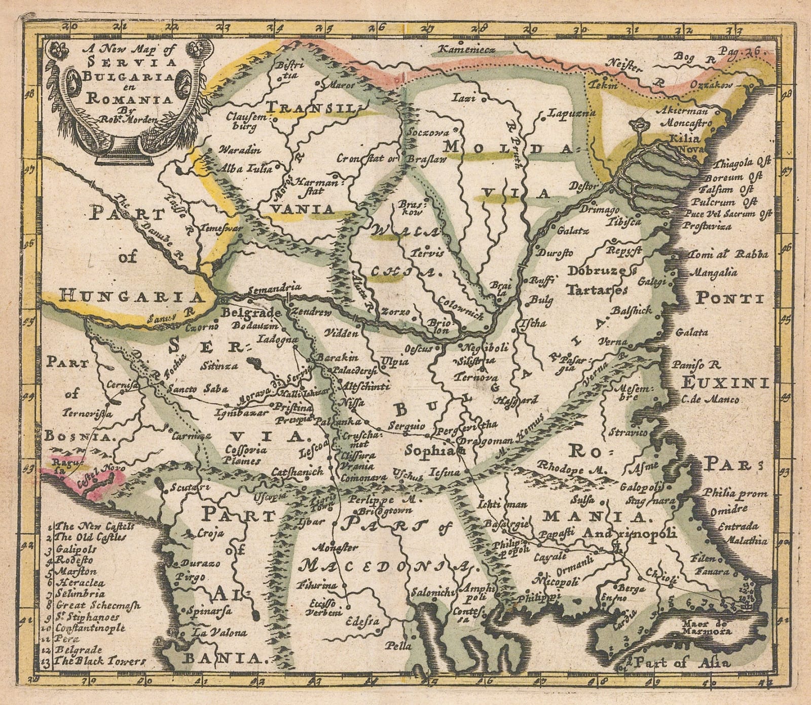 Robert Morden, A New Map of Serbia, Bulgaria, and Romania, 1688