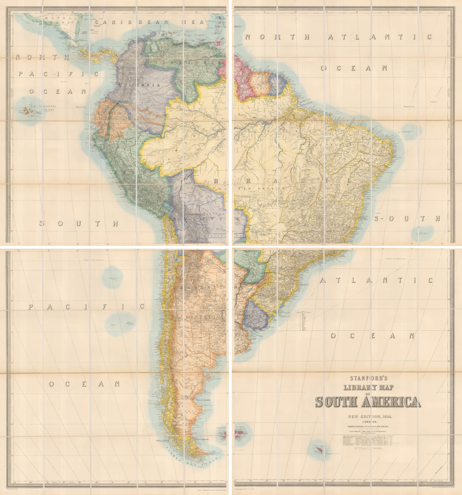 Edward Stanford, Stanford's Library Map of South America, 1914