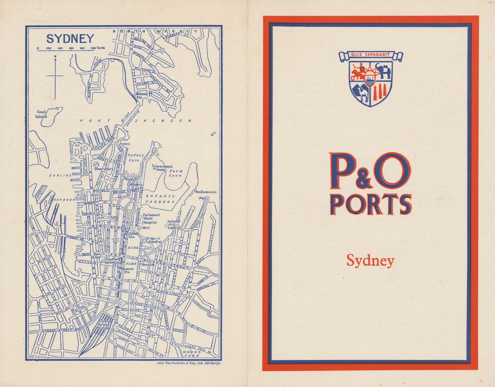 John Bartholomew & Son, Sydney - P&O Ports Guide, 1930 (c.)