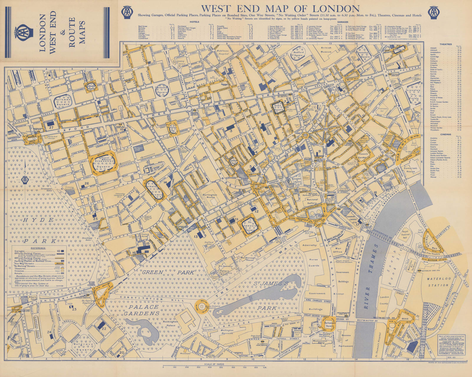 Automobile Association (AA), West End Map of London, 1950 c.