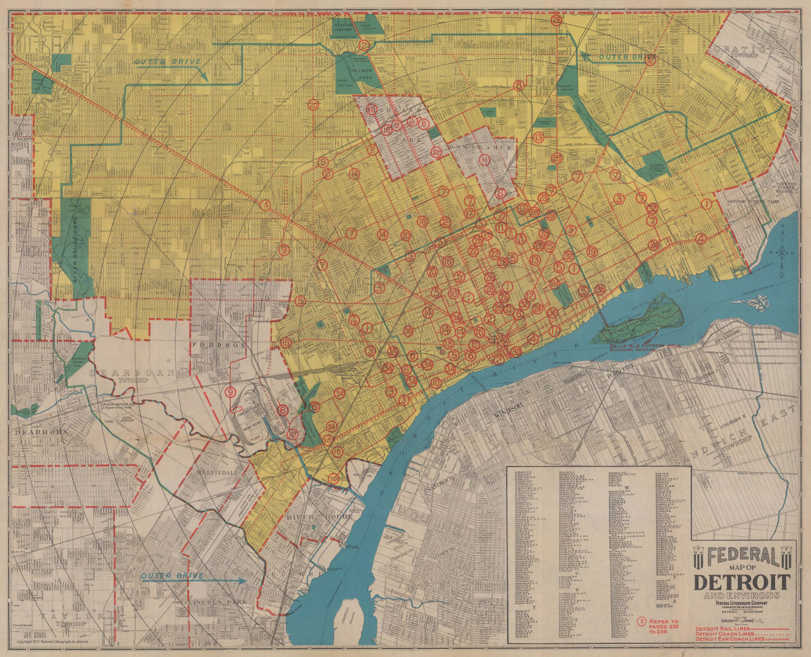 Federal Lithograph Company, Federal Map of Detroit and environs, 1927