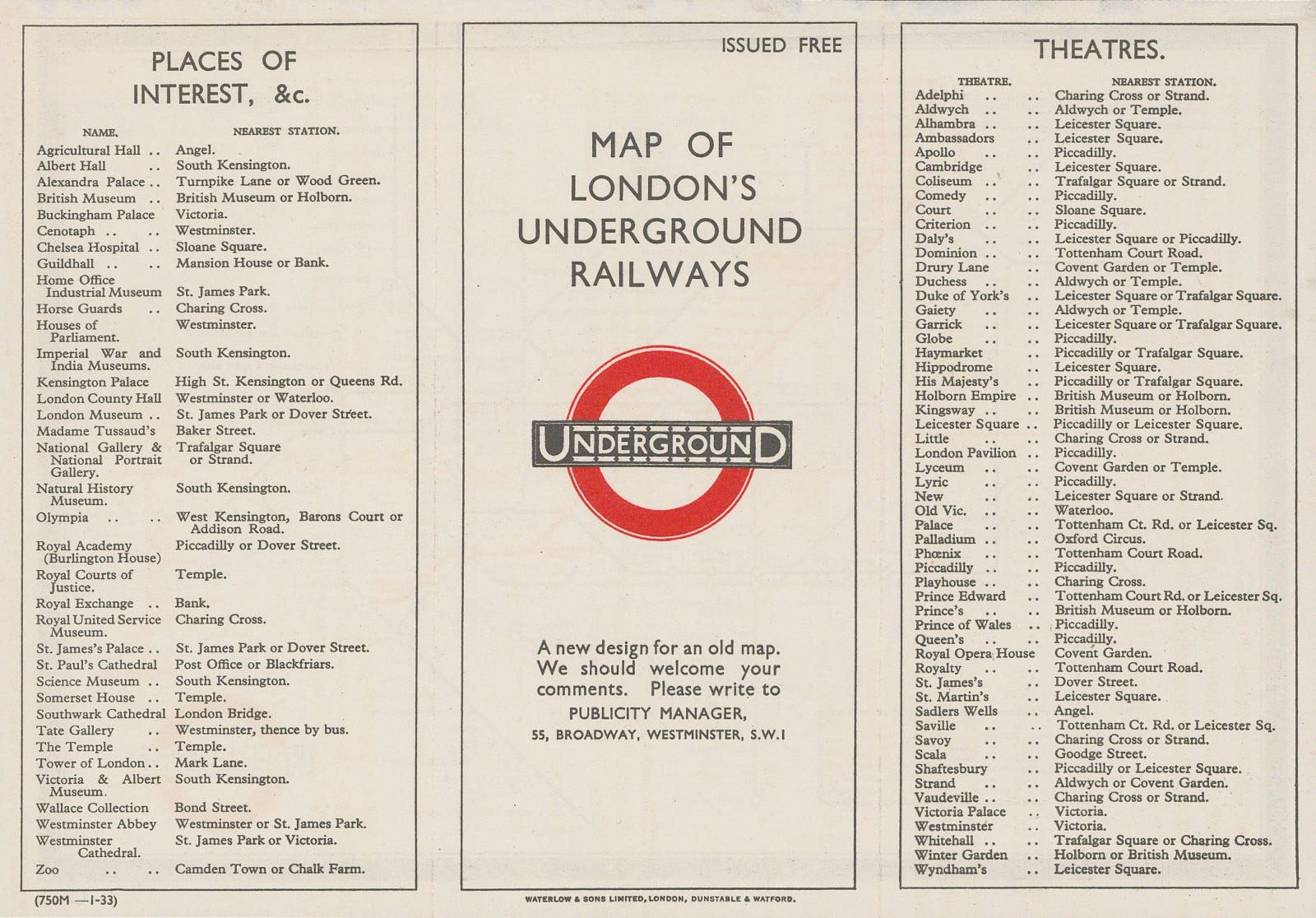 Harry Beck, First Edition - January, 1933