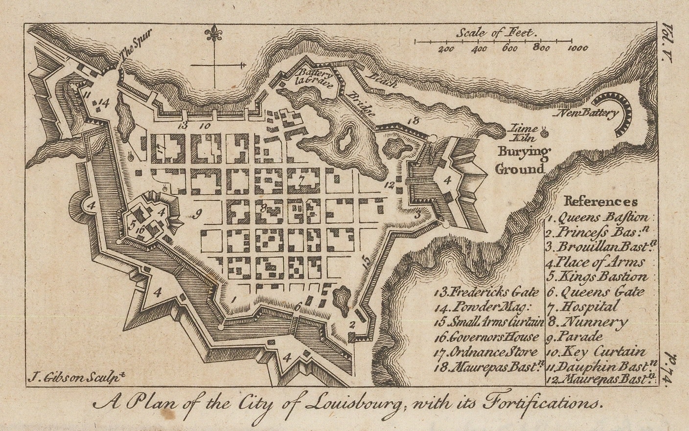 John Gibson, A Plan of the City of Louisbourg with its Fortifications, 1761