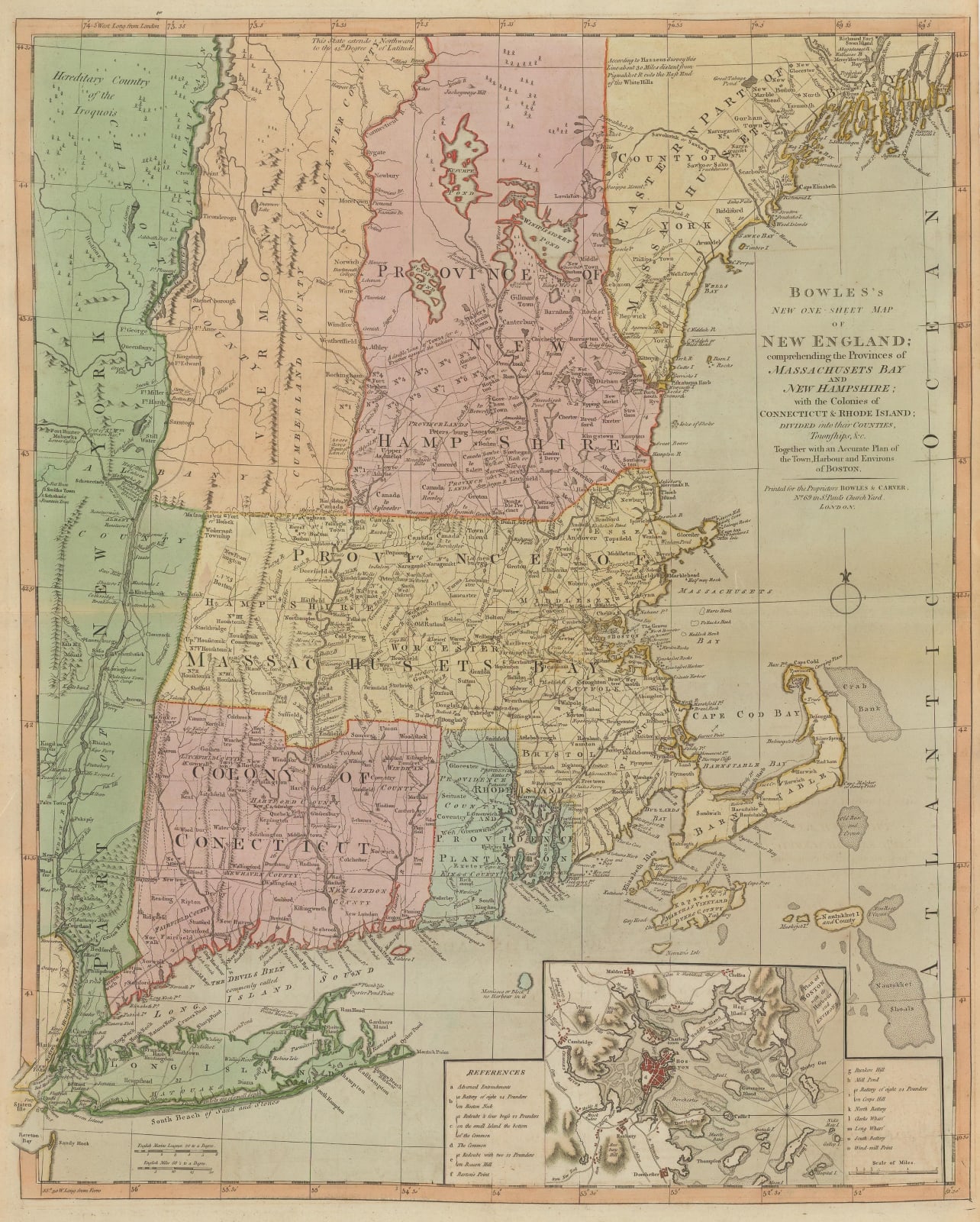 Bowles & Carver, Bowles's New One-Sheet Map of New England, 1795 c.