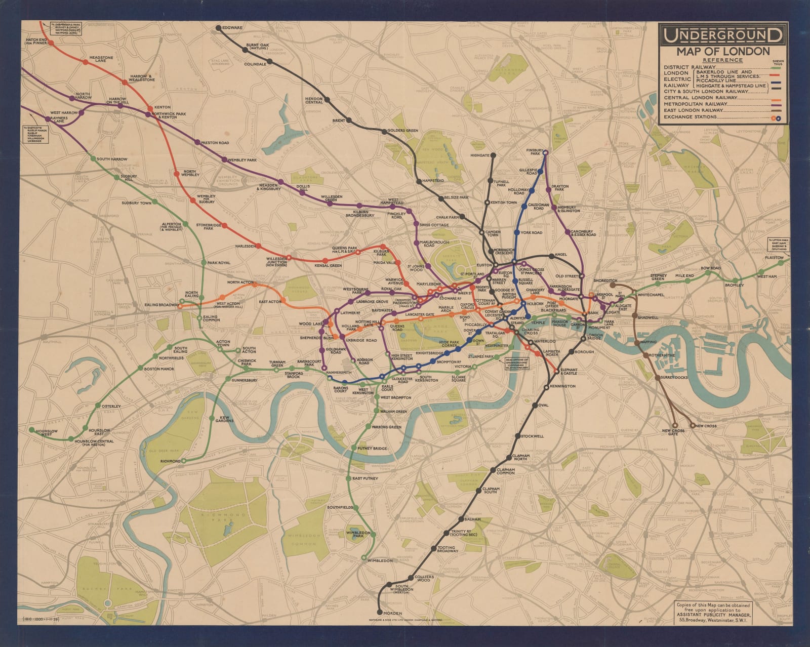 Fred H. Stingemore, Underground Map of London, 1929