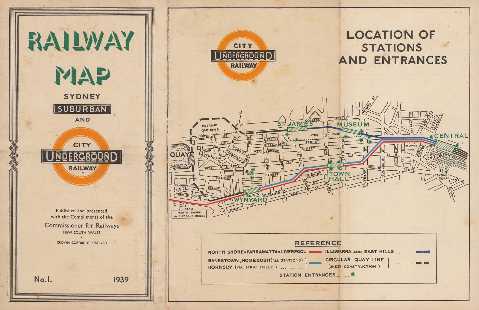 New South Wales Railways, Railway Map - Sydney Suburban and City Underground Railway, 1939