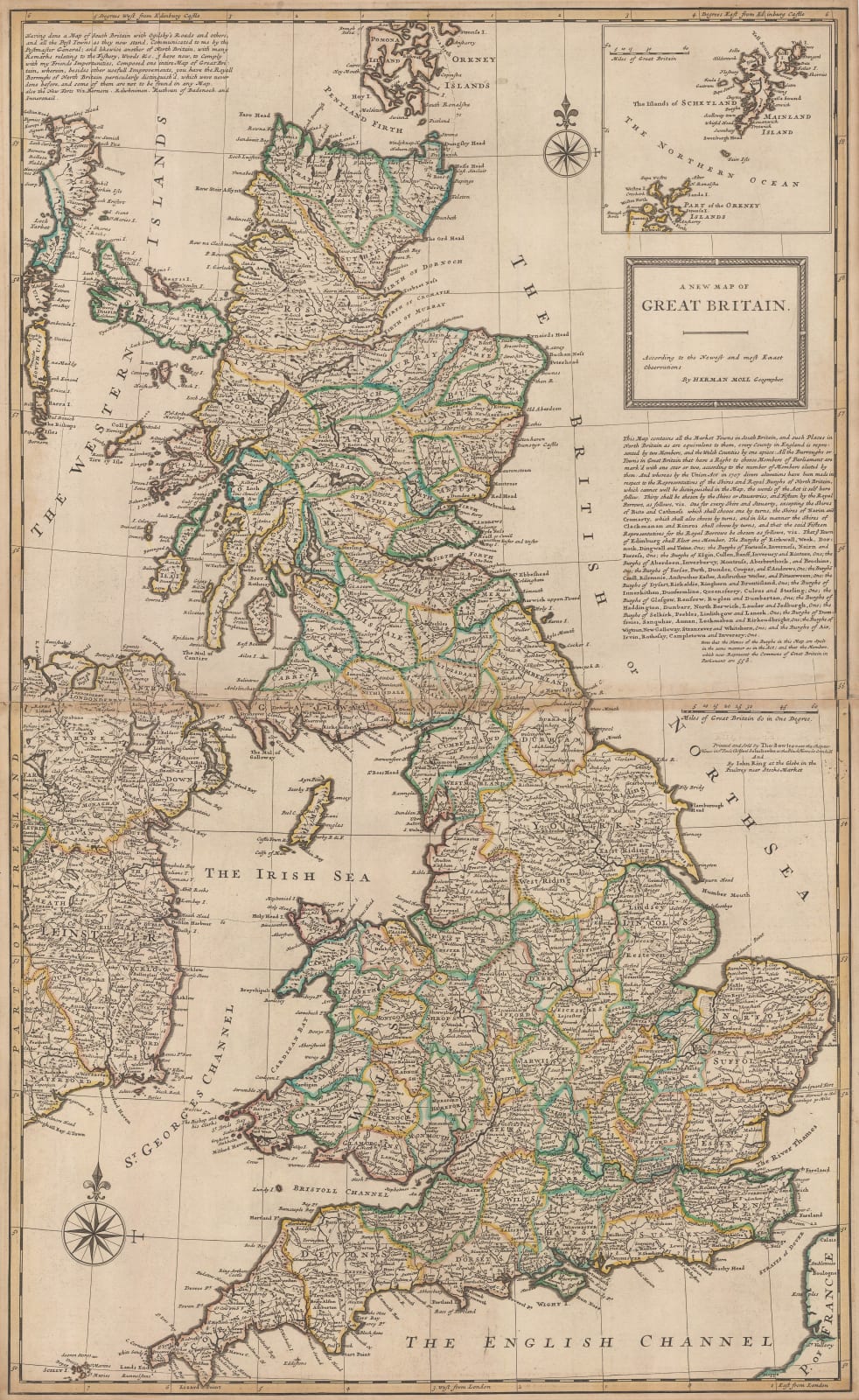 Herman Moll, A New Map of Great Britain, 1733 c