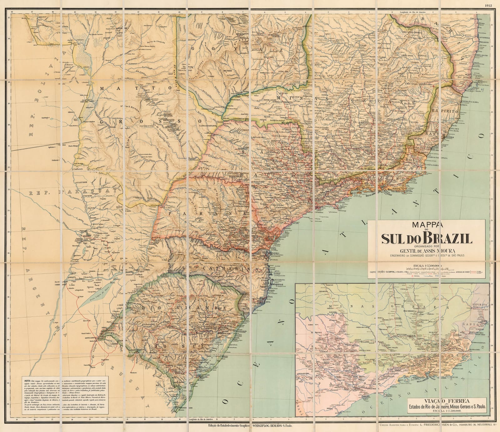 Gentil De Assis Moura, Wall map of Southern Brazil, 1912
