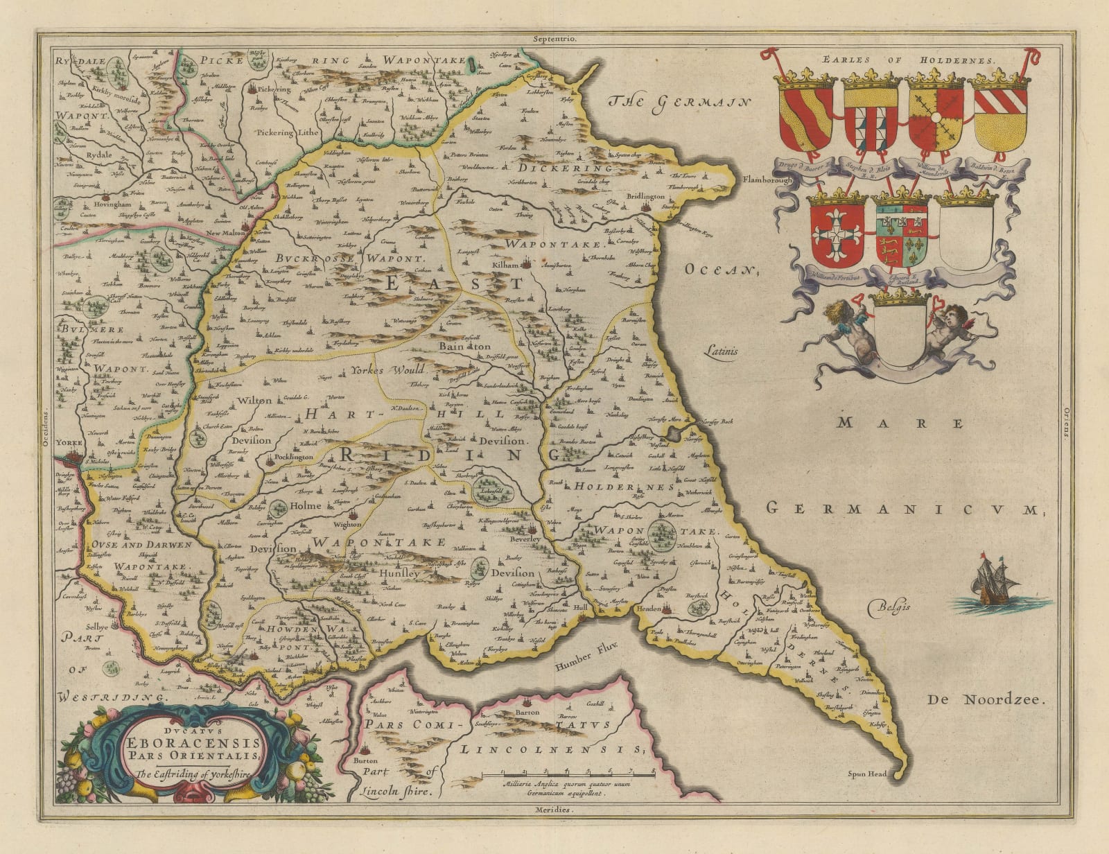 Jan Blaeu, Dvcatvs Eboracensis Pars Orientalis - The Eastriding of Yorkeshire, 1650 c.