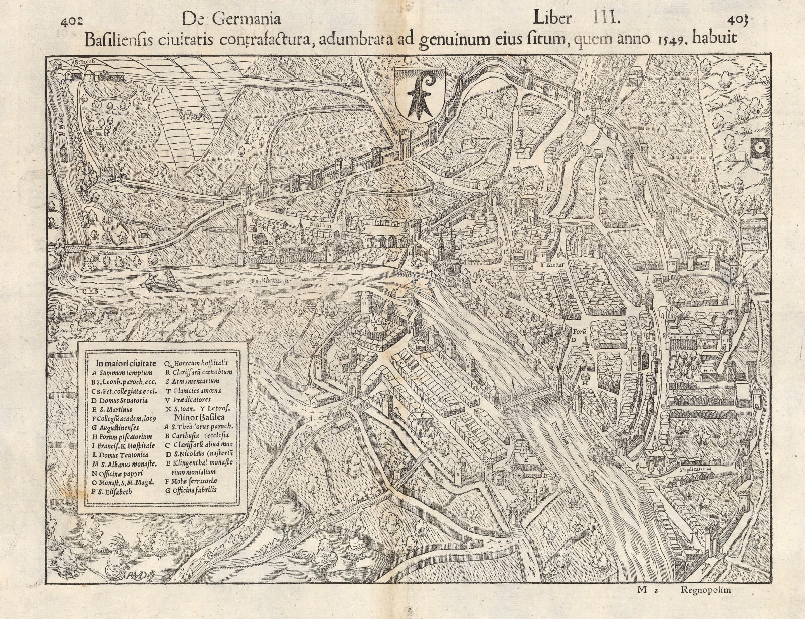 Sebastian Münster, Important woodcut map of Basel, 1558
