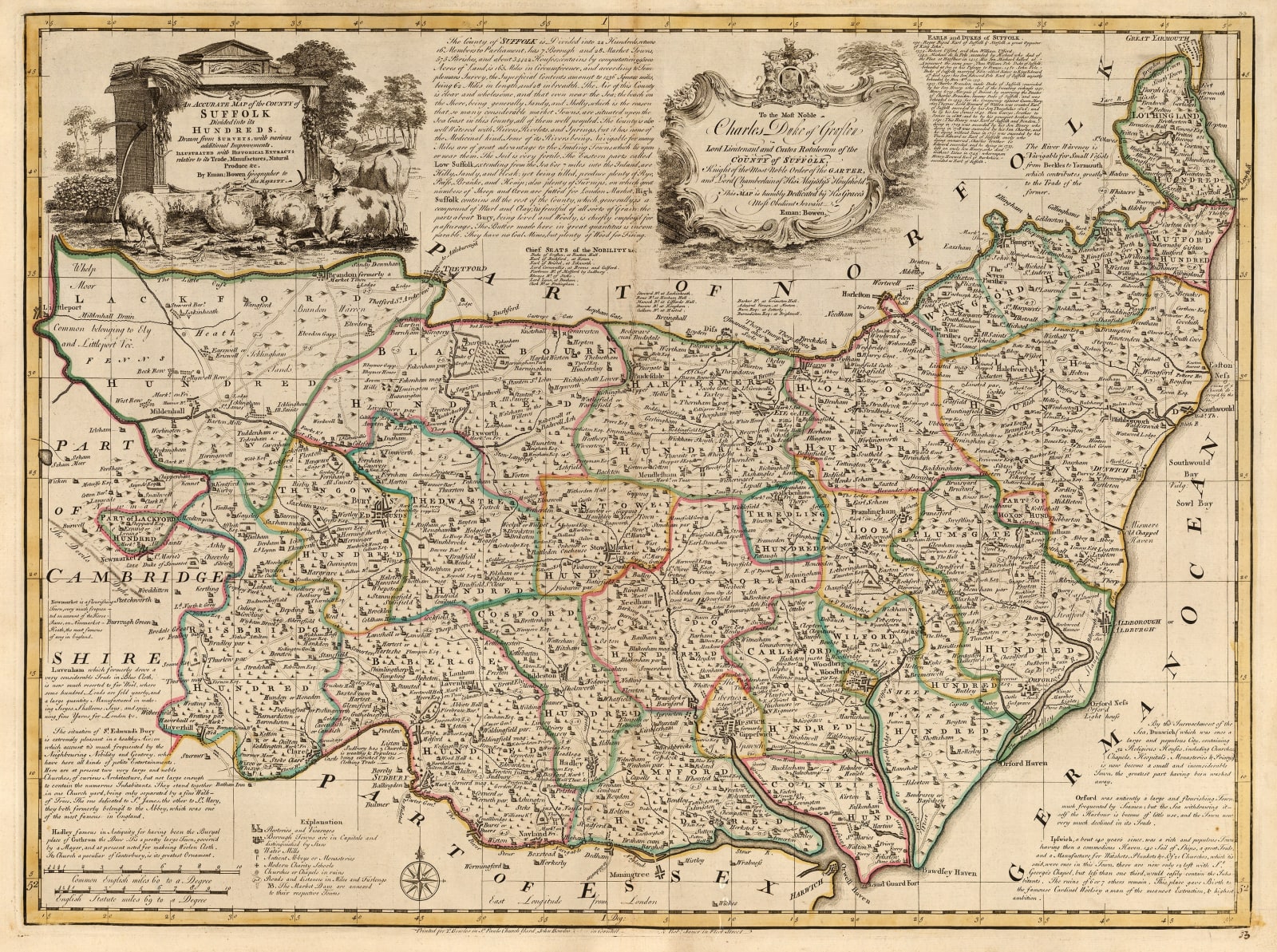 Emanuel Bowen, An Accurate Map of the County of Suffolk Divided into its Hundreds, 1760 c.