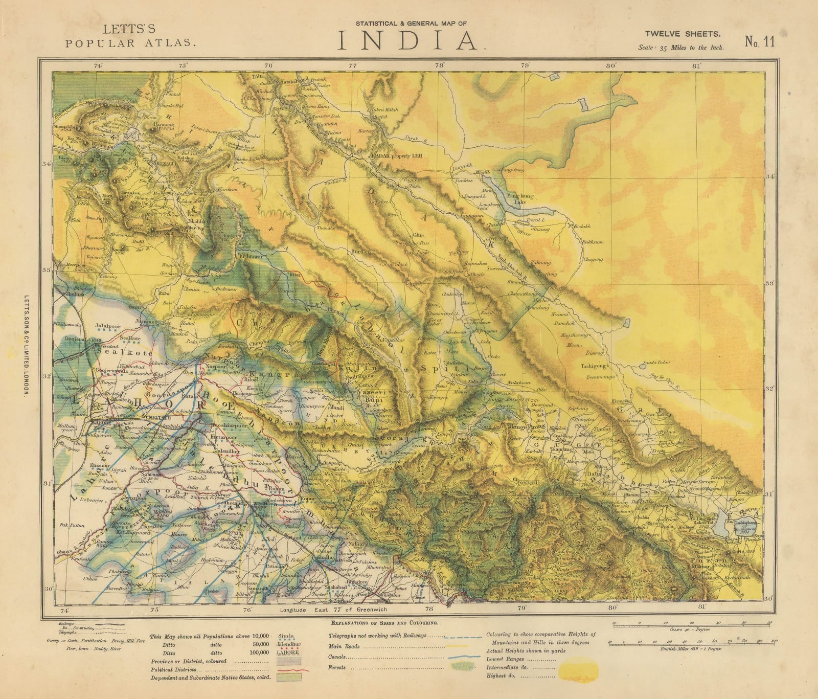 Letts & Son, Northwest India - Lahore, Kashmir & Himachal Pradesh, 1883