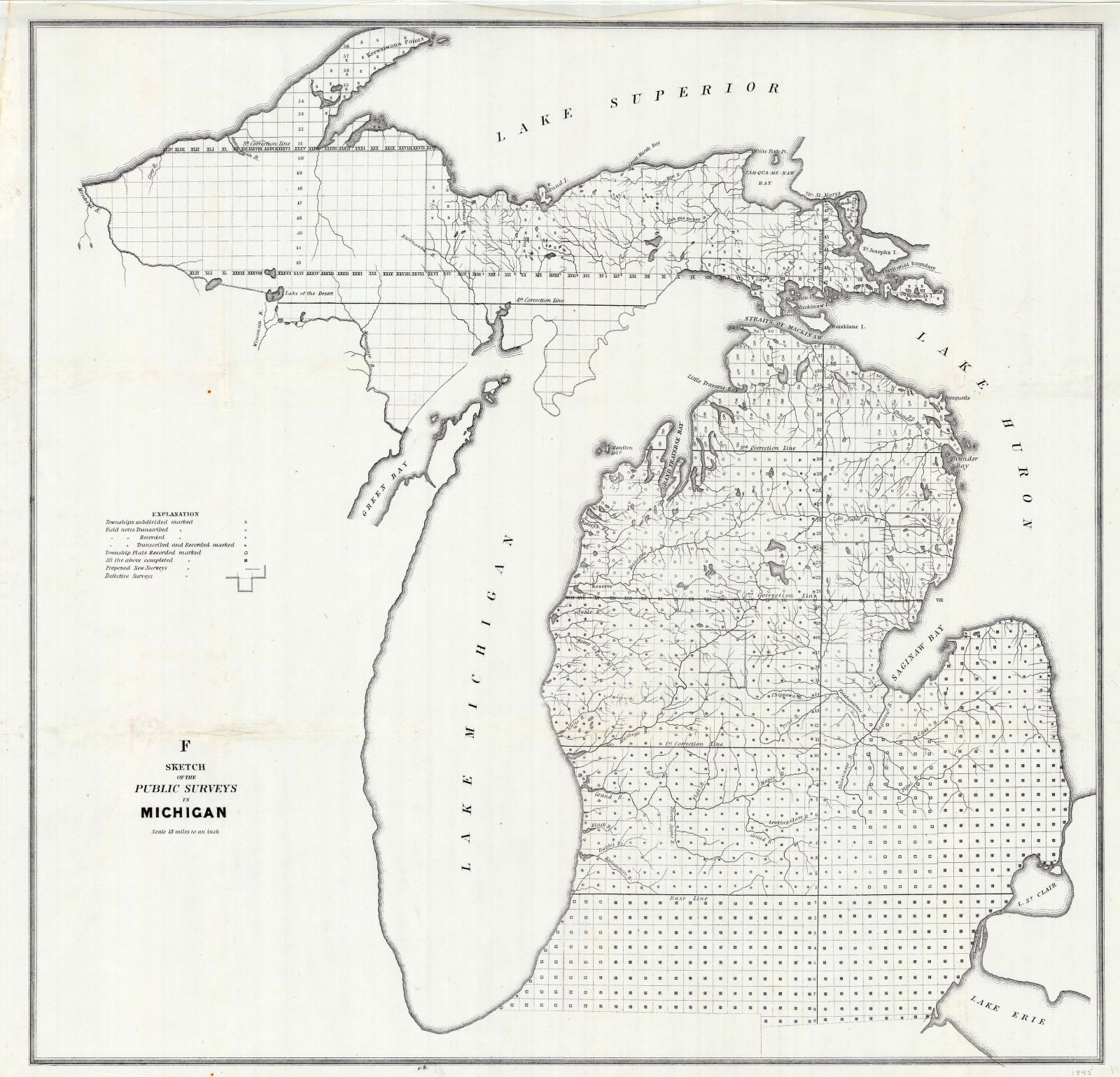 General Land Office (GLO), Sketch of the Public Surveys of Michigan, 1845