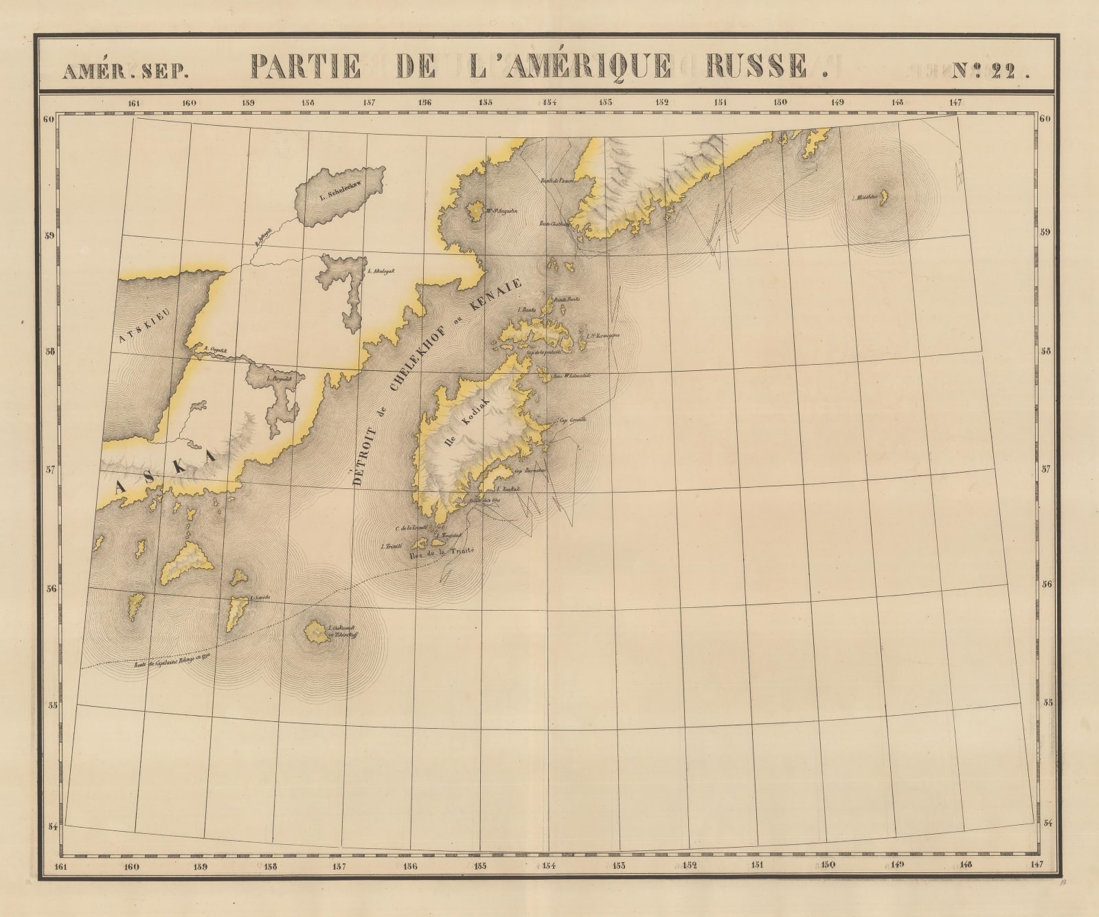 Philippe Vandermaelen, Kodiak Island and the coast of Alaska, 1825