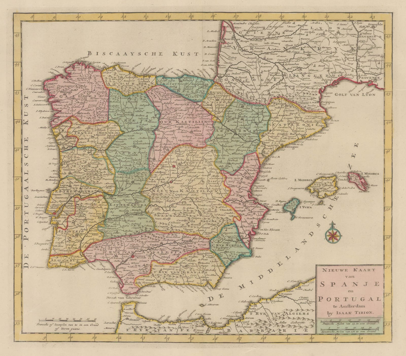 Isaac Tirion, Spain and Portugal divided into subregions, 1769