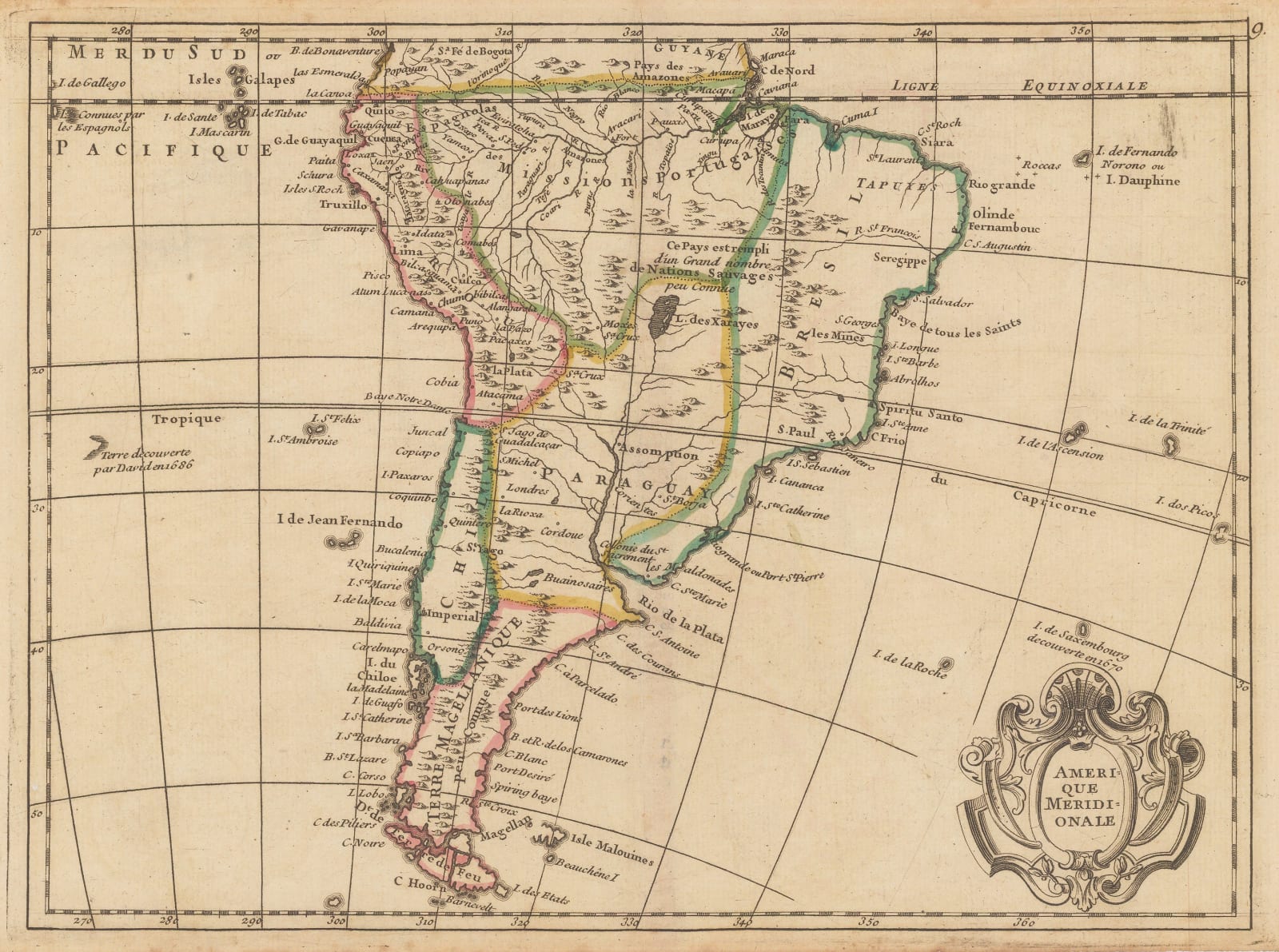 Georges-Louis Le Rouge, South America divided along old colonial borders, 1756