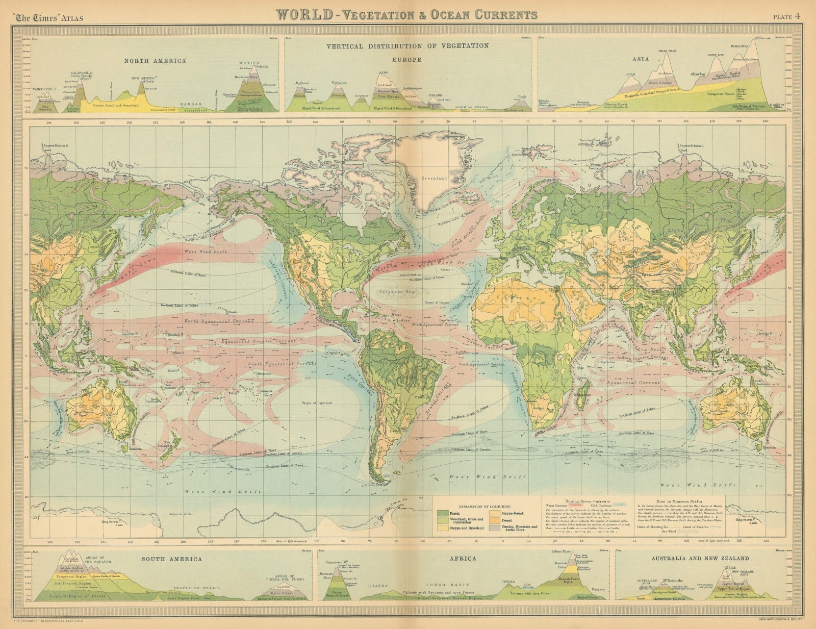 John Bartholomew & Son, World Map of Vegetation and Ocean Currents, 1922