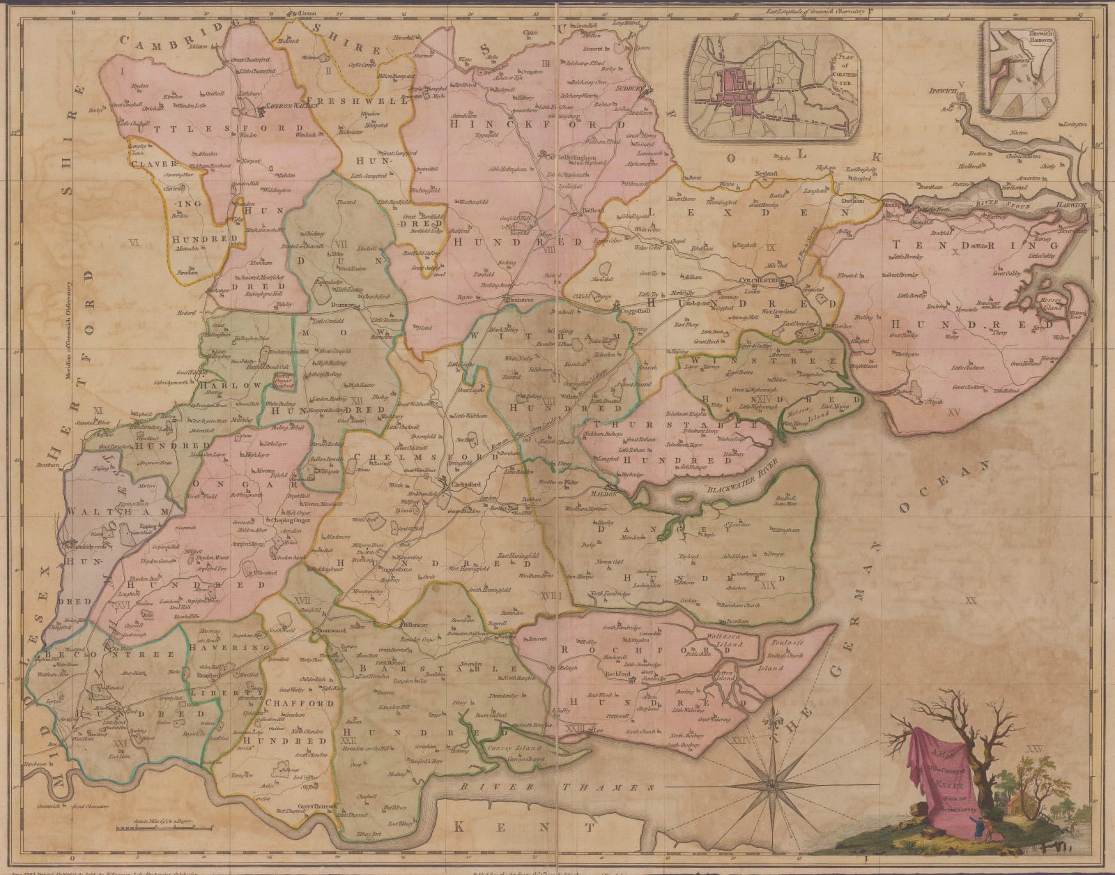 John Chapman & Peter André, Monumental Wall Map of Essex, 1785