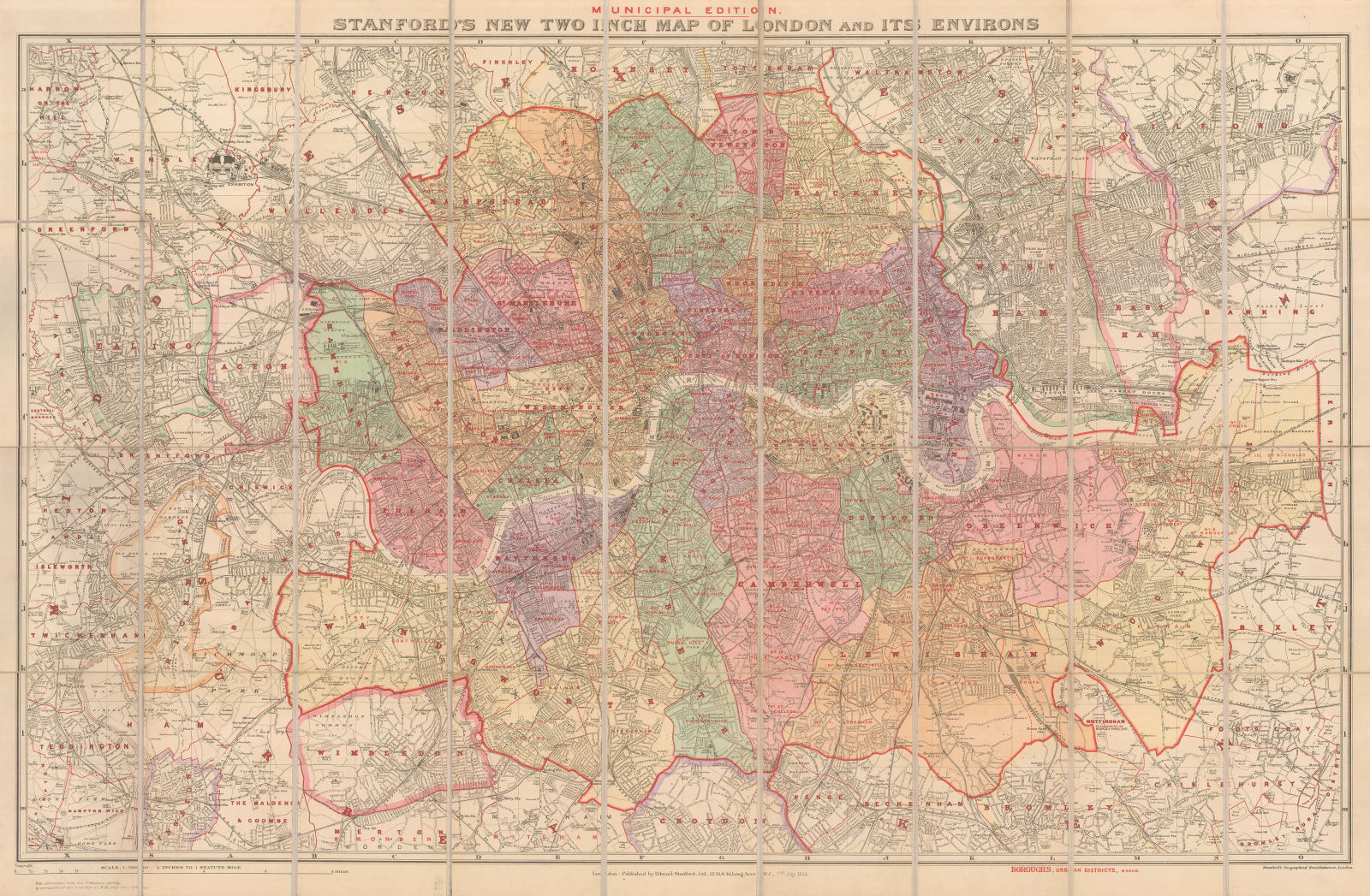 Edward Stanford, Stanford's New Two Inch Map of London and its Environs - Municipal Edition, 1924