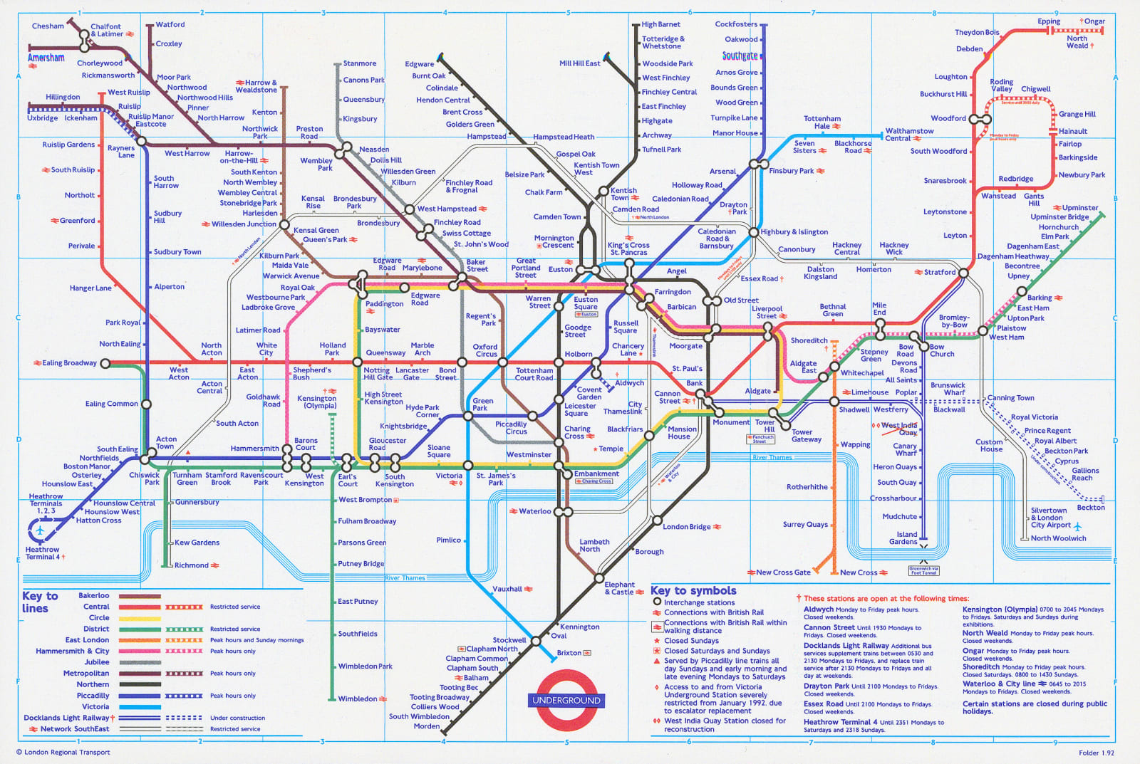 London Underground, London Underground Map, 1992