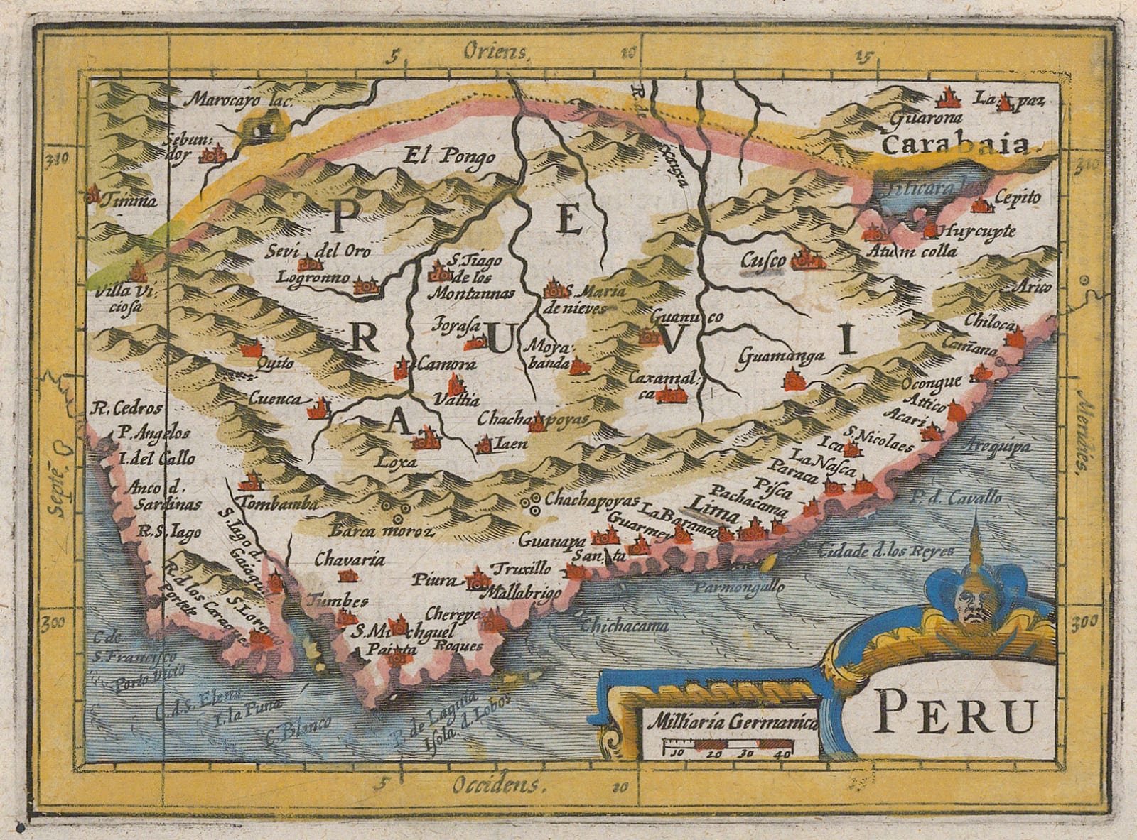 Petrus Bertius, Early miniature map of Peru, 1616
