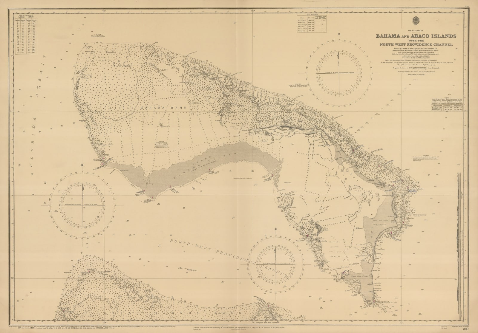 British Admiralty, Bahama and Abaco Islands with the north west Providence Channel, 1953