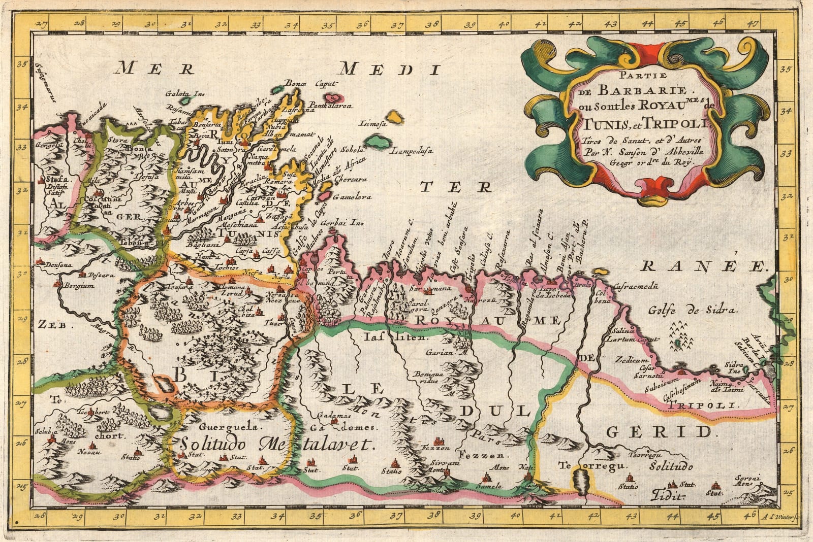 Nicolas & Guillaume Sanson, Partie de la Barbarie ou son les Royaumes de Tunis et Tripoli, 1692