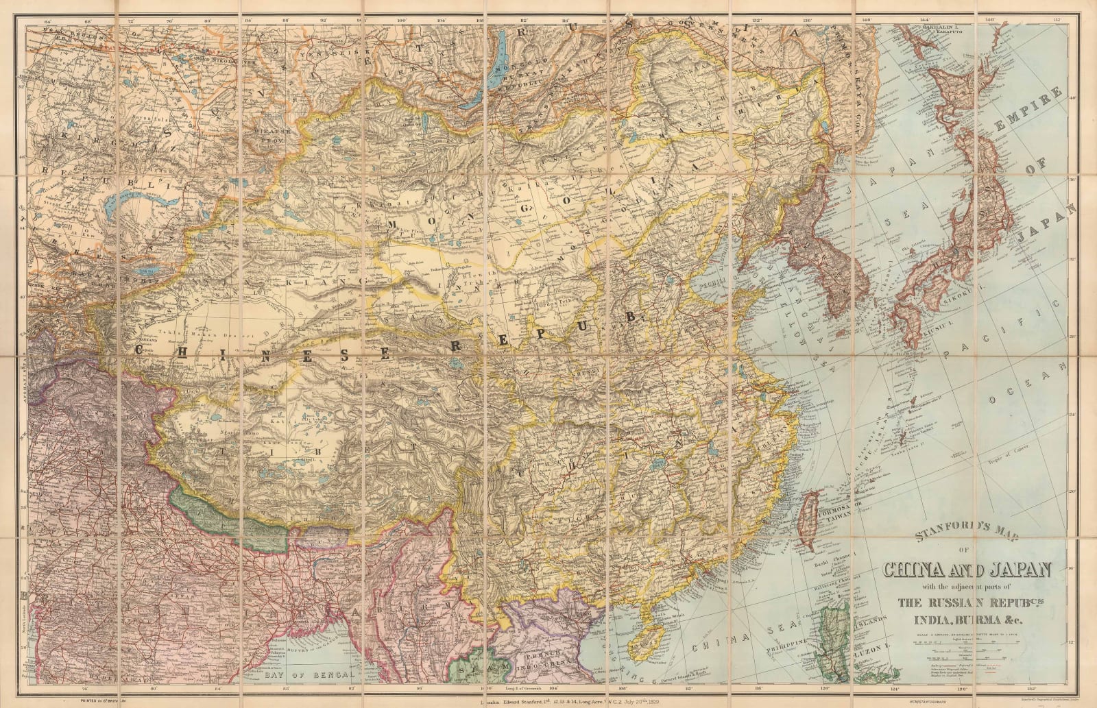 Edward Stanford, A Map of China and Japan, 1929