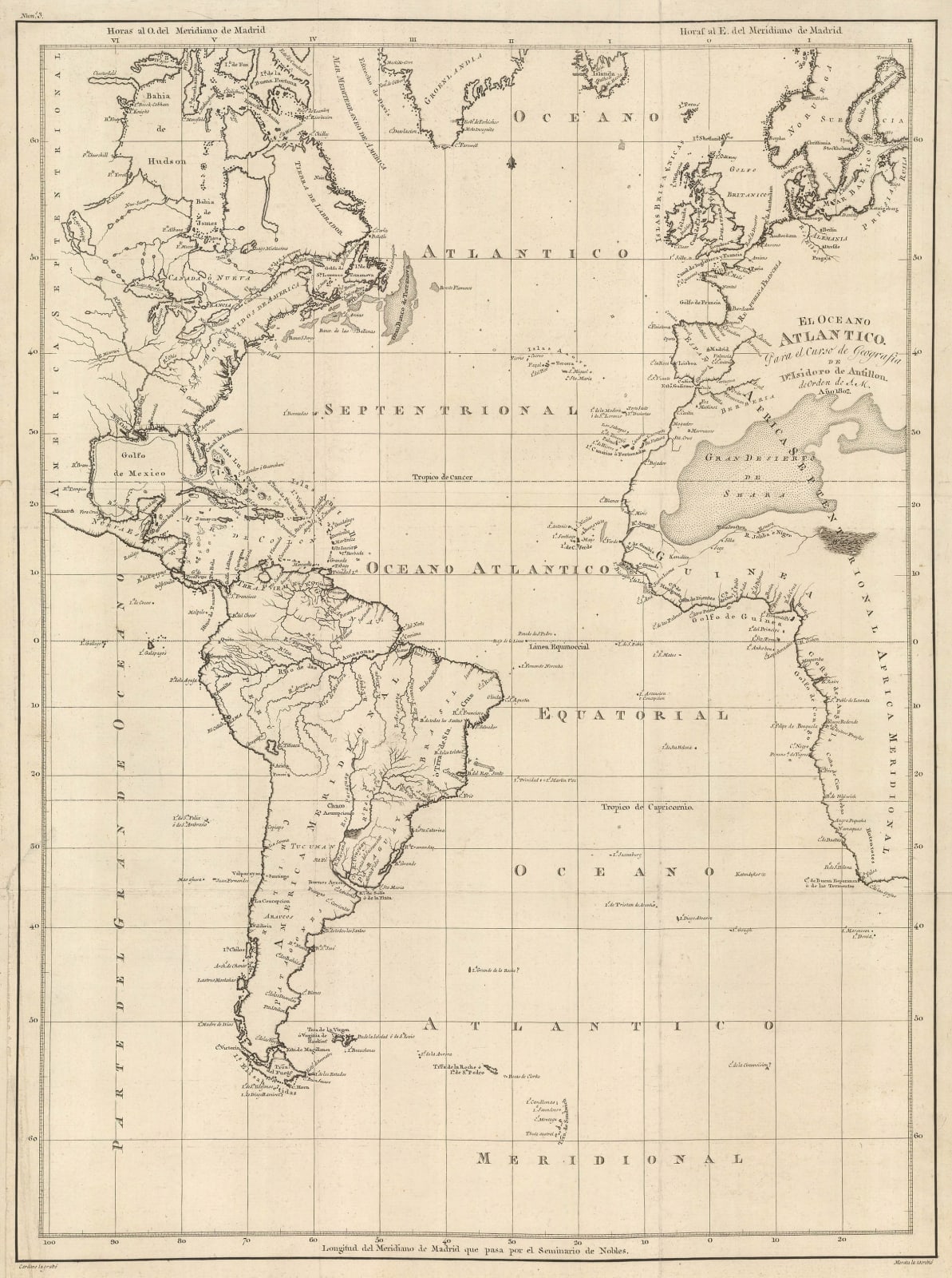 Isidoro de Antillon, Chart of the Atlantic based on the findings of the Malaspina-Bustamante Expedition, 1802