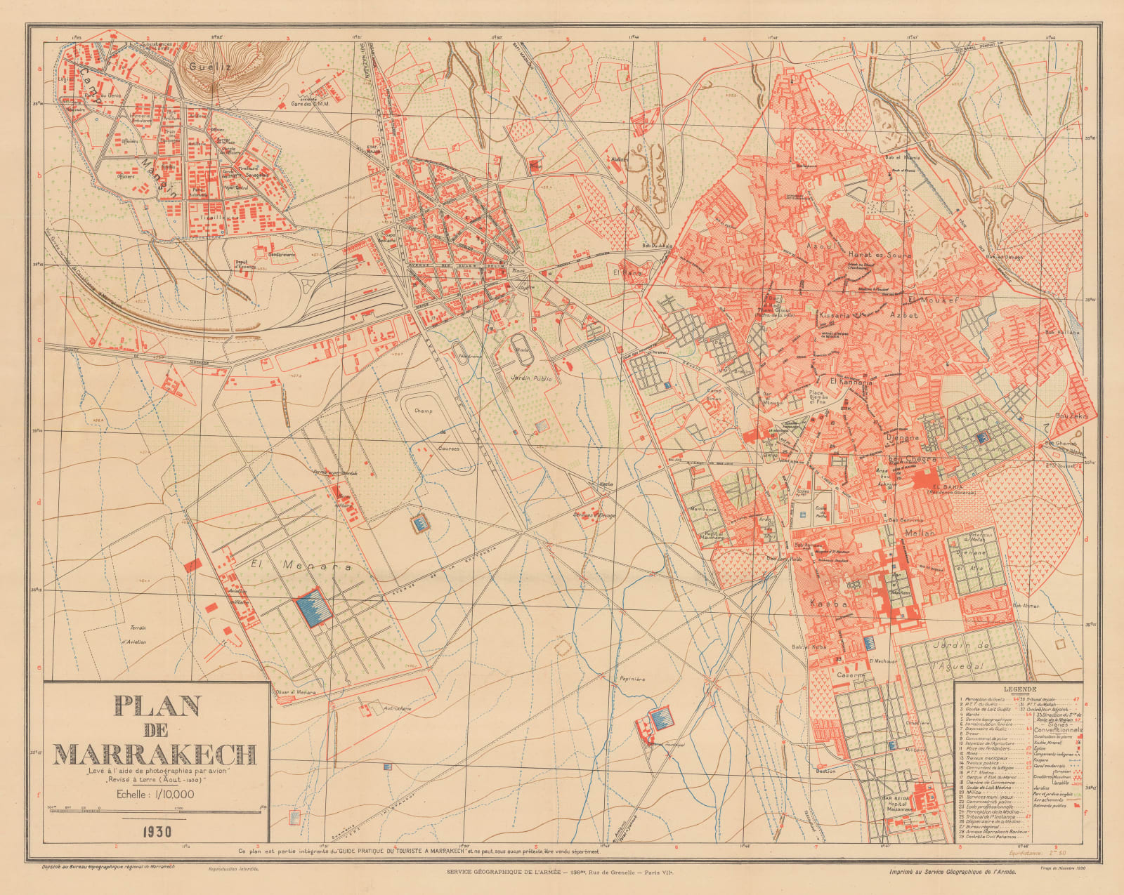 Service Géographique de l'Armée, Vintage map of Marrakesh, 1930