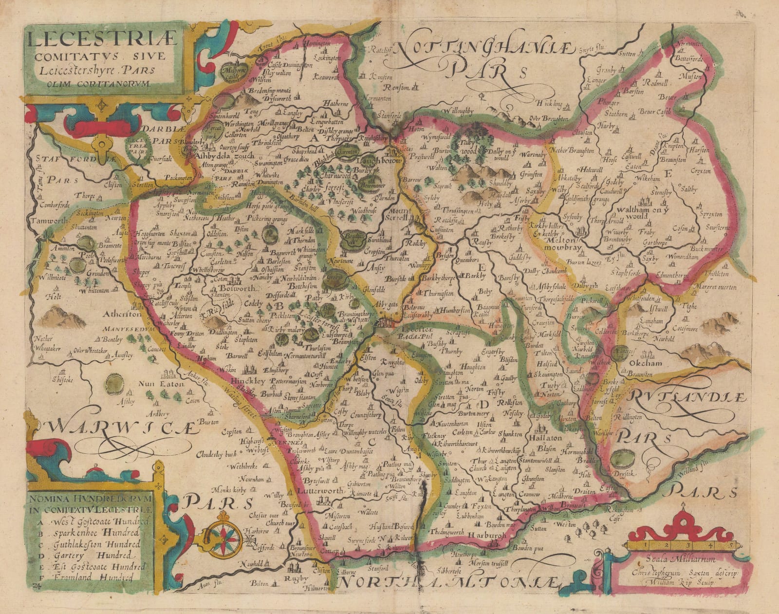 Christopher Saxton & William Kip, Lecestriae Comitatus, 1637