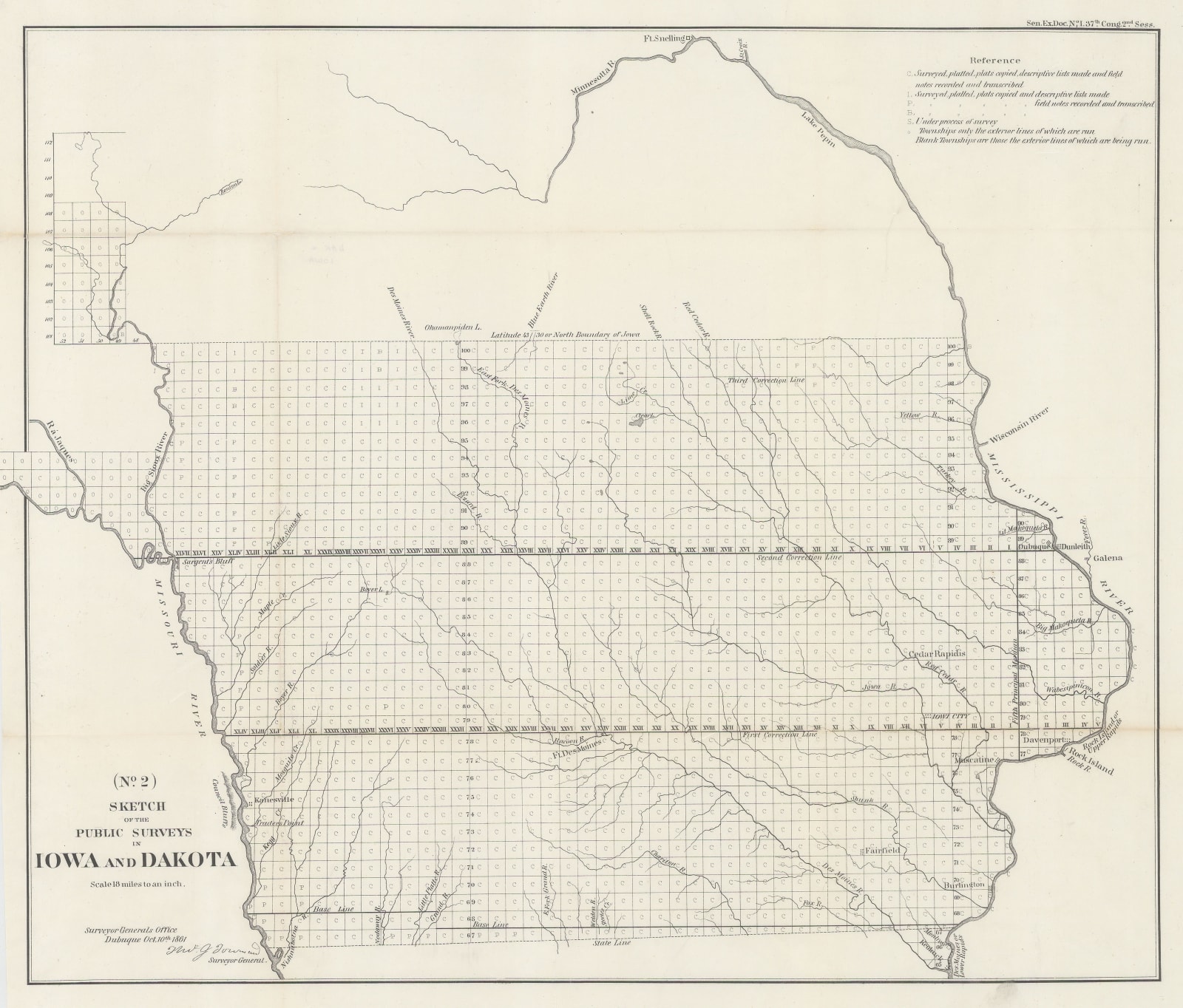 US Government, Sketch of the Public Surveys of Iowa and Dakota, 1861